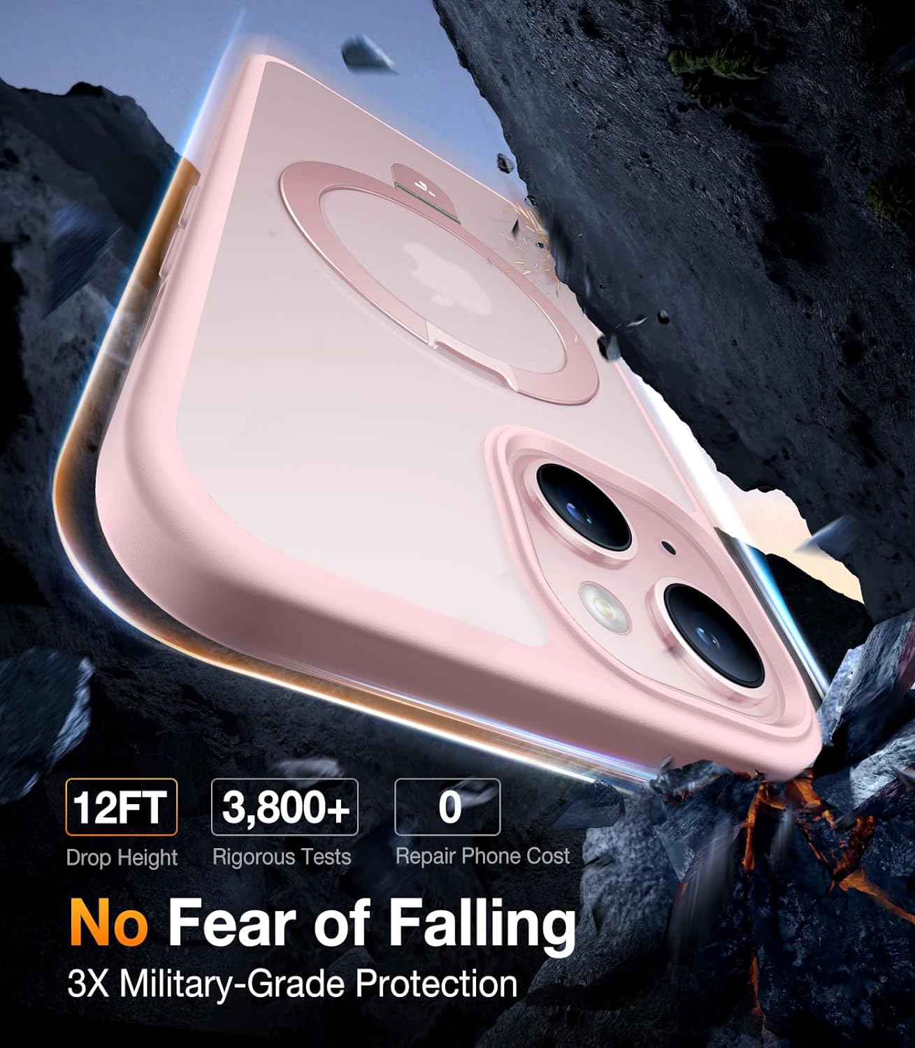 TORRAS Ultra Magnetic Ostand for iPhone 15 Case Fit for MagSafe [Sturdy Stand & Ring Holder [Mil-Grade Shockproof Matte Anti-Scratch Slim Protective Kickstand Phone Case for iPhone 15 6.1 inch, Ostand Matte, Pink