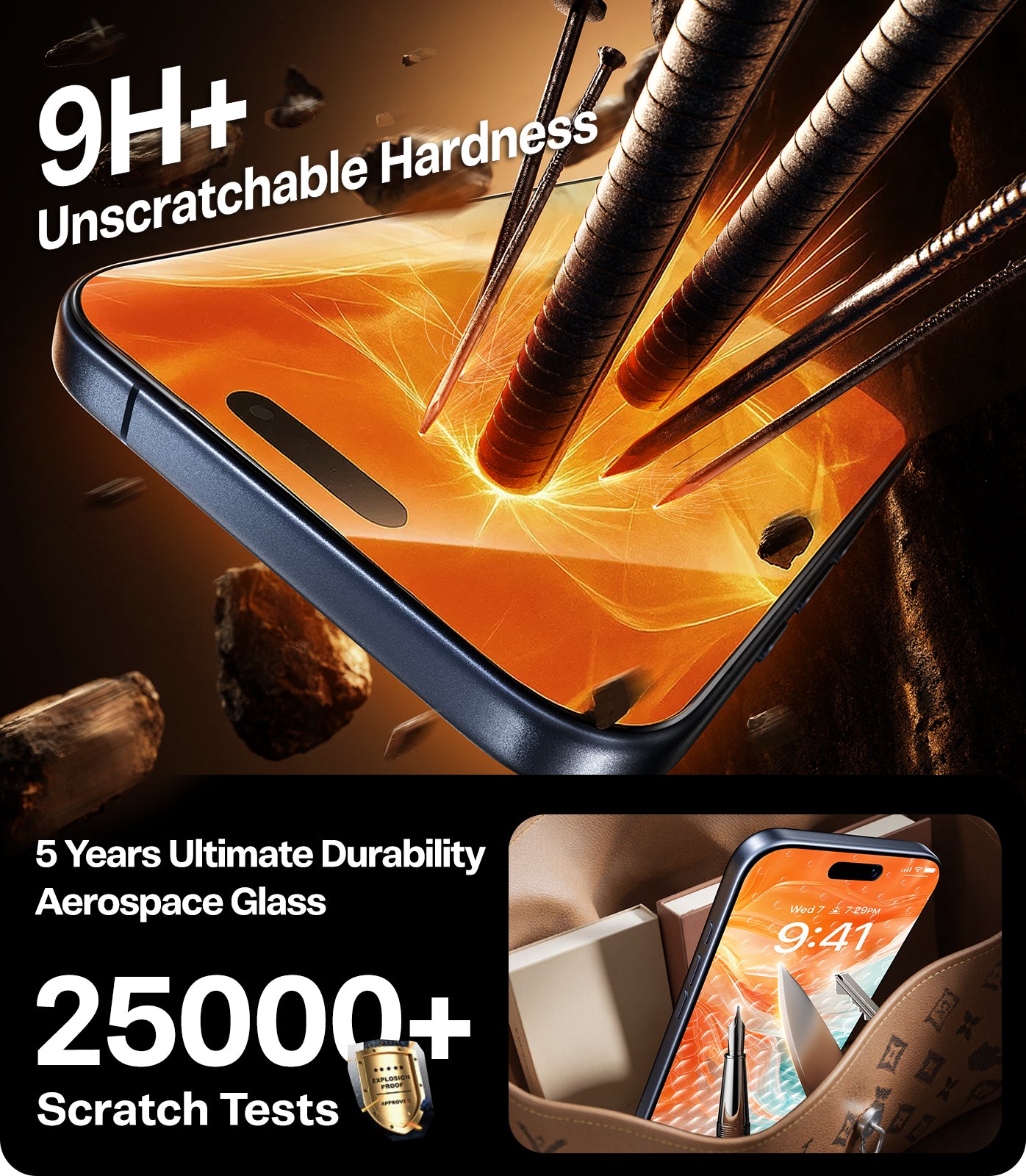 TORRAS Privacy Screen Protector for iPhone 17 Pro Max (6.9") ,Uncrackable 9H+ Hardness, 12FT Mil-Grade Anti-Shatter, Top 25° Anti-Spy, Data Protection, Full Coverage Tempered Glass – Black