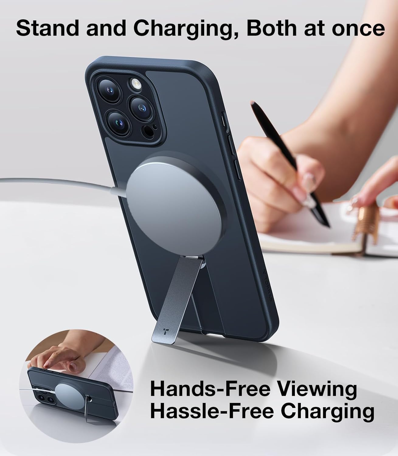 TORRAS Upgraded 360° Rotable Stand Magnetic Shockproof for iPhone 16 Pro Case with Full Camera Protection, Fit for MagSafe, 16FT Mil-Grade Shockproof Slim Phone Case for iPhone 16 Pro 6.3", Black