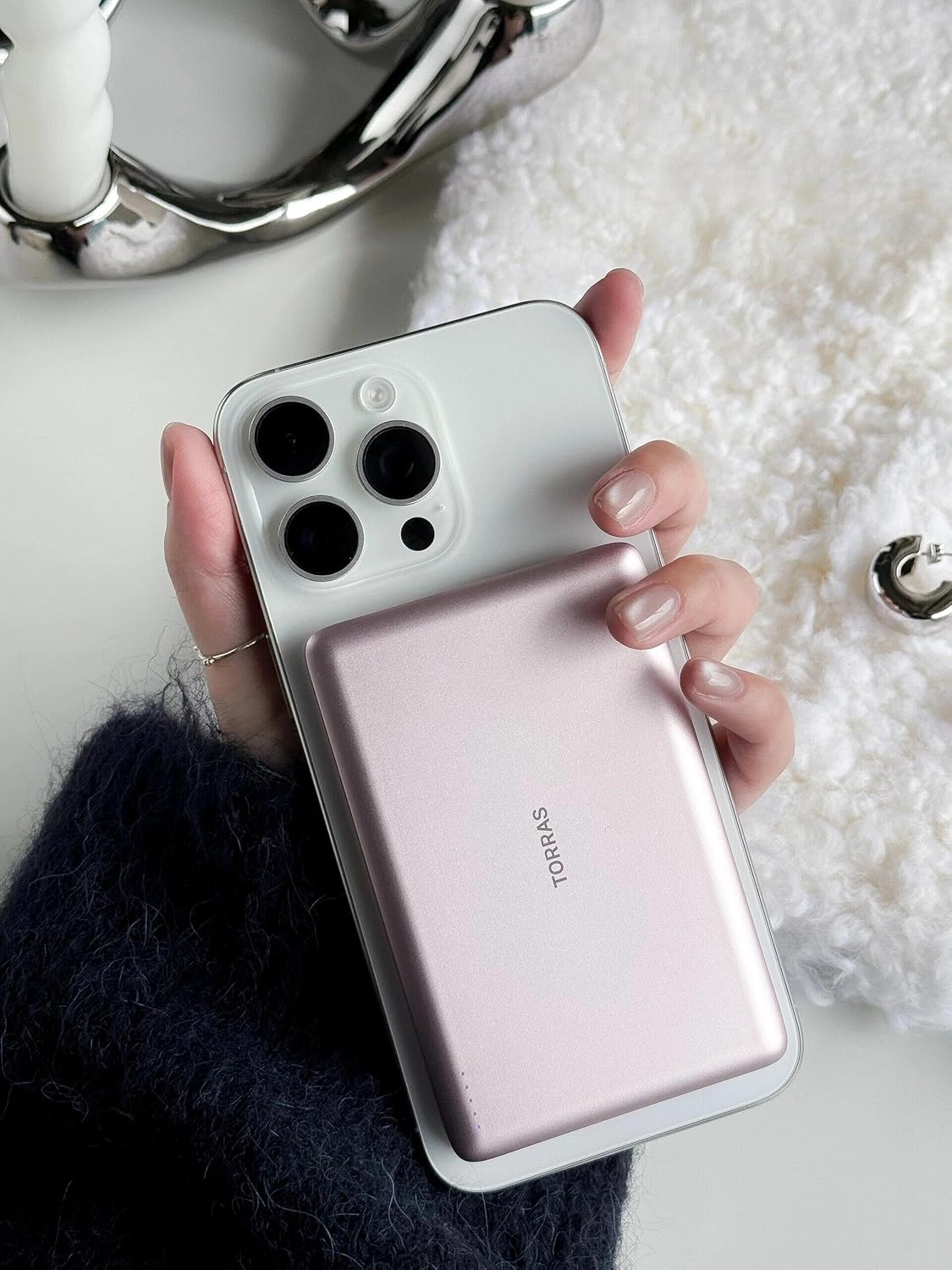 TORRAS MiniMag Power Bank, Ultra Slim 5,000 mAh Wireless Portable Charger with USB-C Cable, Fast Charging Magnetic Battery Pack, Magsafe-Compatible Charger for iPhone 16/15/14/13/12, Pink