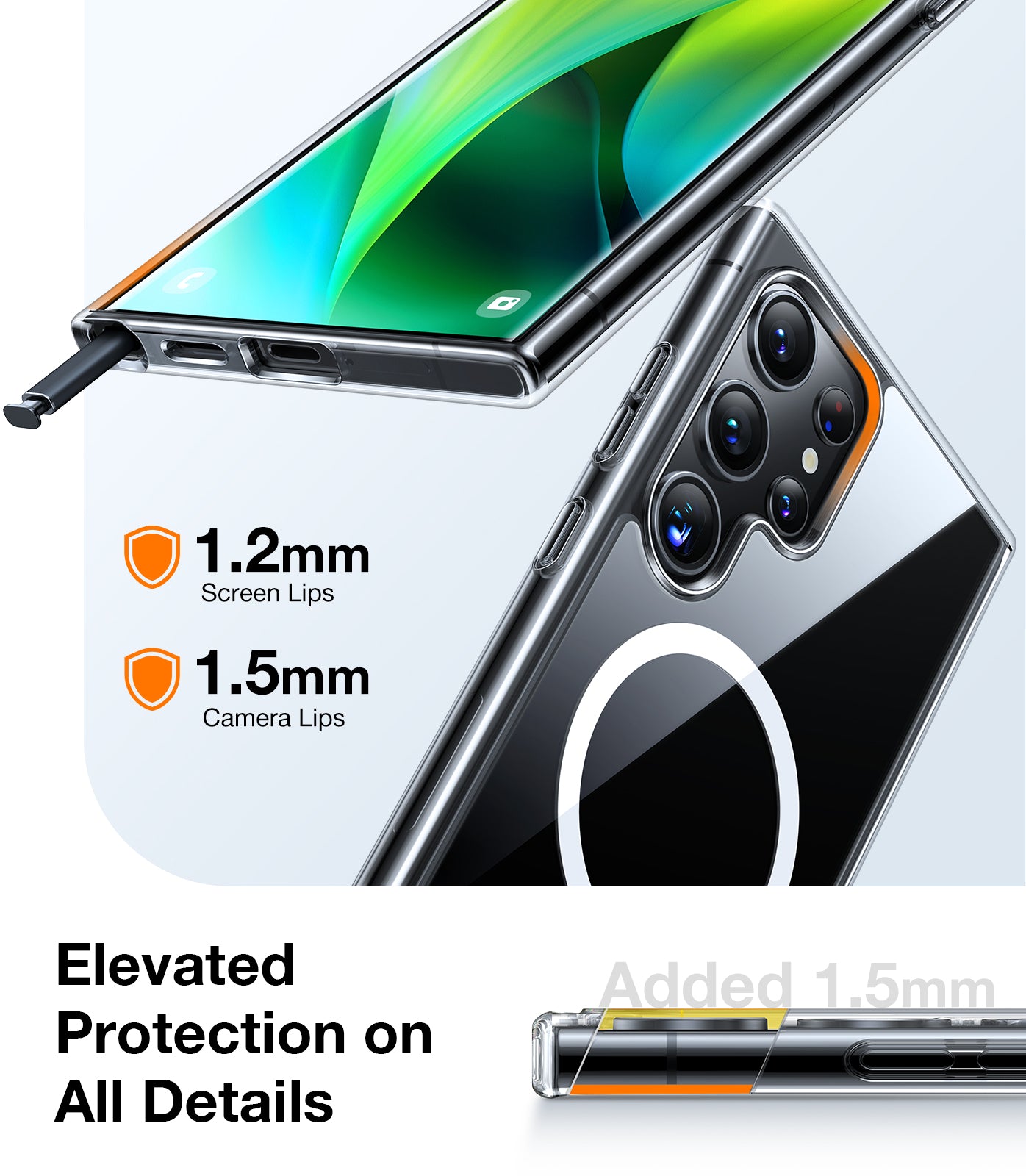 TORRAS Magnetic Shockproof for Samsung Galaxy S24 Ultra Case, [18N Mighty Magnetic] [12FT Mil-Grade Drop Tested] [Compatible with MagSafe] Protective Slim Case for Samsung S24 Ultra Case, Diamond-Mag, Clear
