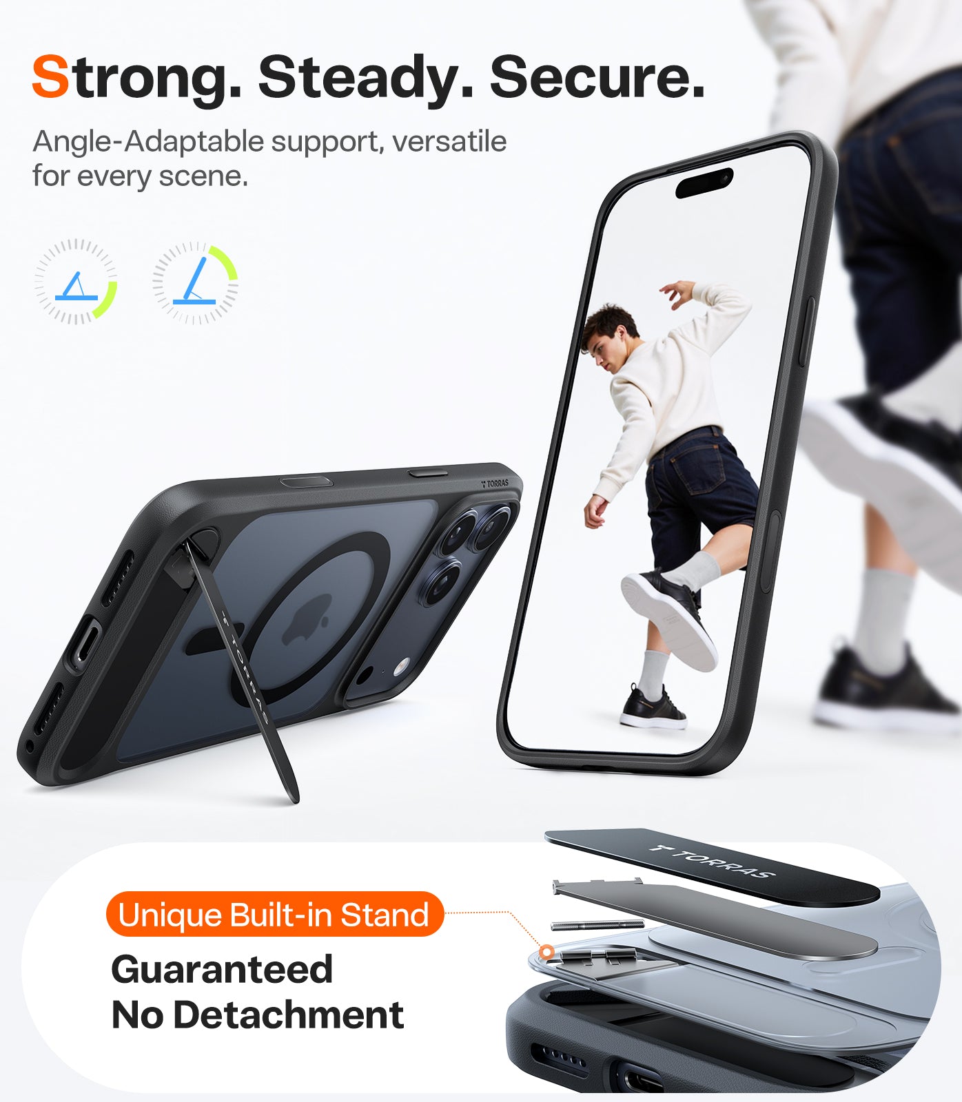 TORRAS Pstand Series for iPhone 17 Pro Max (6.9") Case, Built-in Kickstand, MagSafe Compatible, 12FT Mil-Grade Drop Protection, Slim Protective Cover – Black