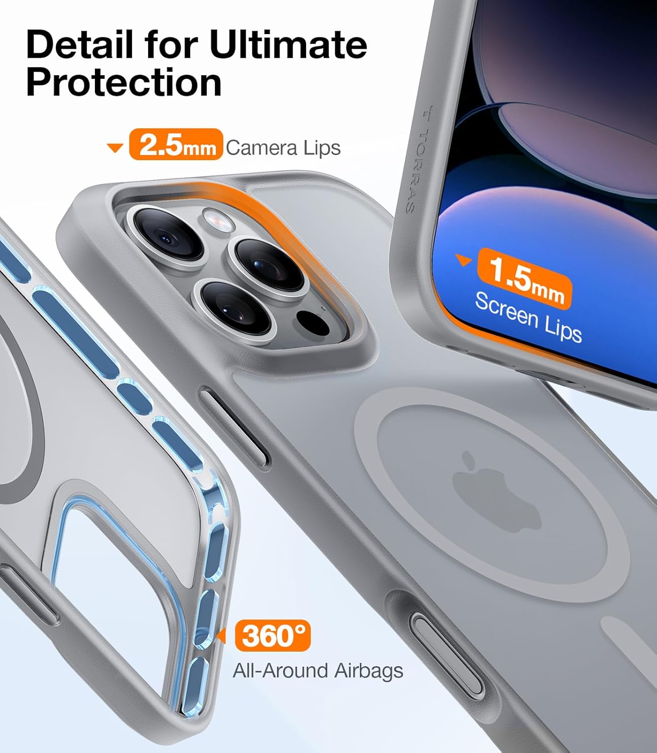 TORRAS Magnetic Shockproof for iPhone 16 Pro Case, [Compatible with MagSafe] [Mil-Grade Drop Tested] Translucent Slim Protective Case for iPhone 16 Pro Anti-Fingerprint Anti-Scratch, Grey