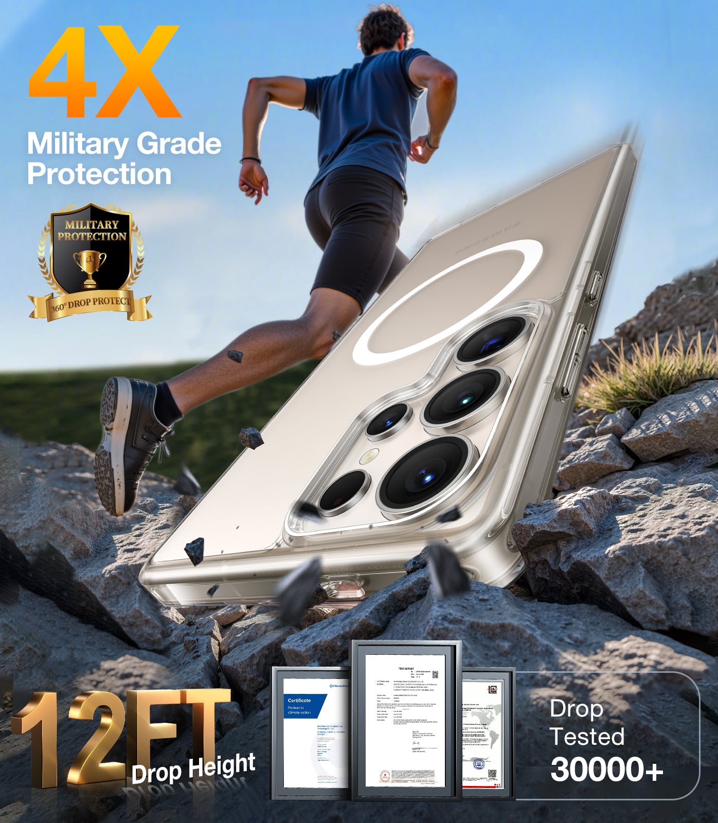 TORRAS Magnetic Shockproof for Samsung Galaxy S25 Ultra Case, Fit for MagSafe, 4X Mil-Grade Protection, Anti-Yellowing, Magnetic Slim Clear Case for Samsung S25 Ultra Case, Diamond - Clear