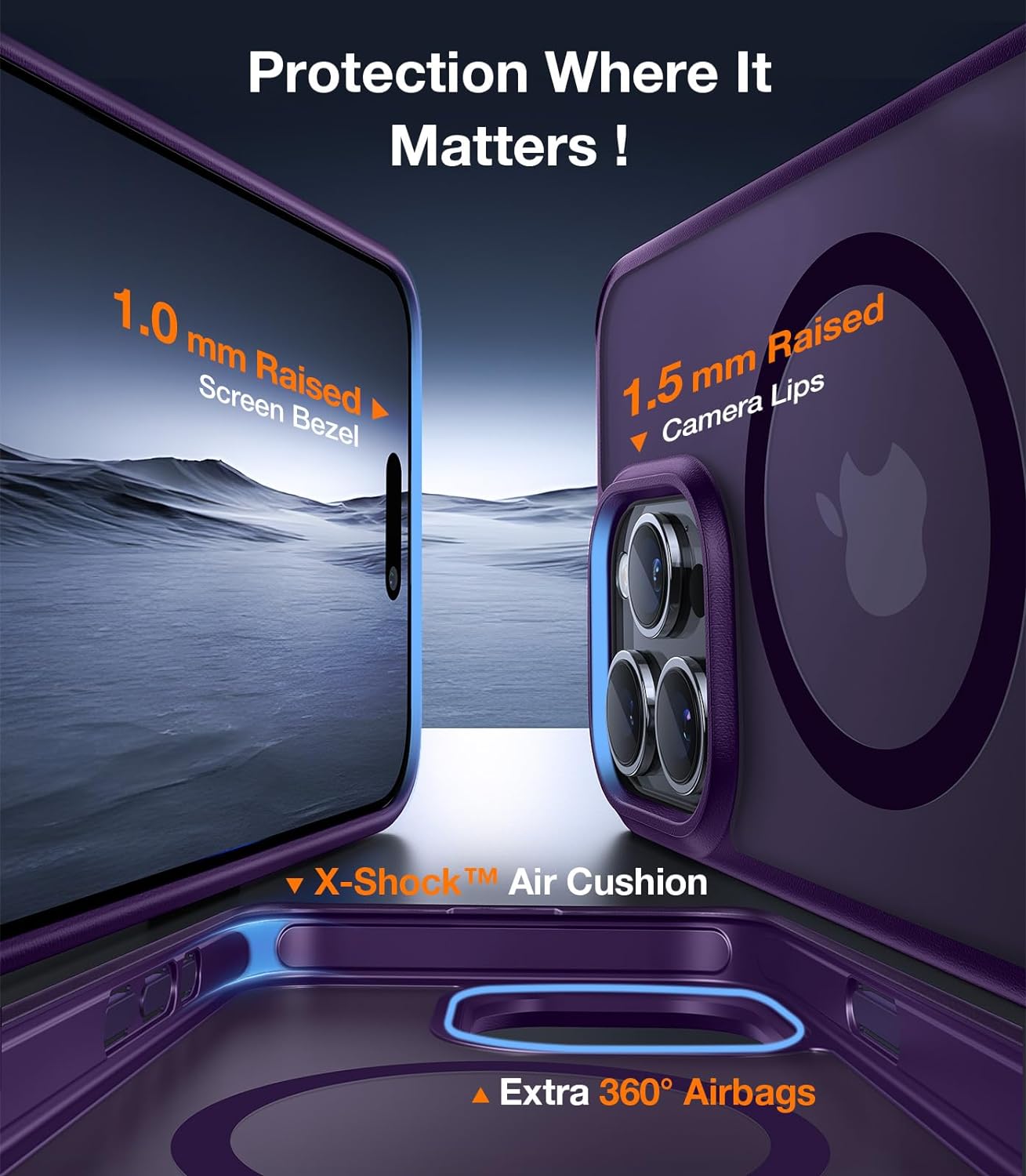 TORRAS Magnetic & Seamless Stand for iPhone 15 Pro Max Case, Fit for MagSafe, Mil-Grade Drop Protection, Adjustable Kickstand Phone Case for iPhone 15 Pro Max, Slim Frosted Matte, Pstand, Dark Purple