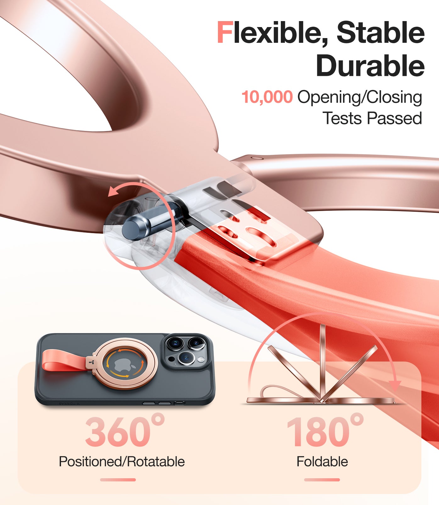 TORRAS 2024 Upgrade Magnetic Phone Grip Holder Kickstand, Fit for PopSockets MagSafe Ring Removable, for iPhone 16,15,14, 13, 12 11 Pro/Max/Plus/Mini,Samsung Galaxy, Google (Rose Gold), Ostand Ring