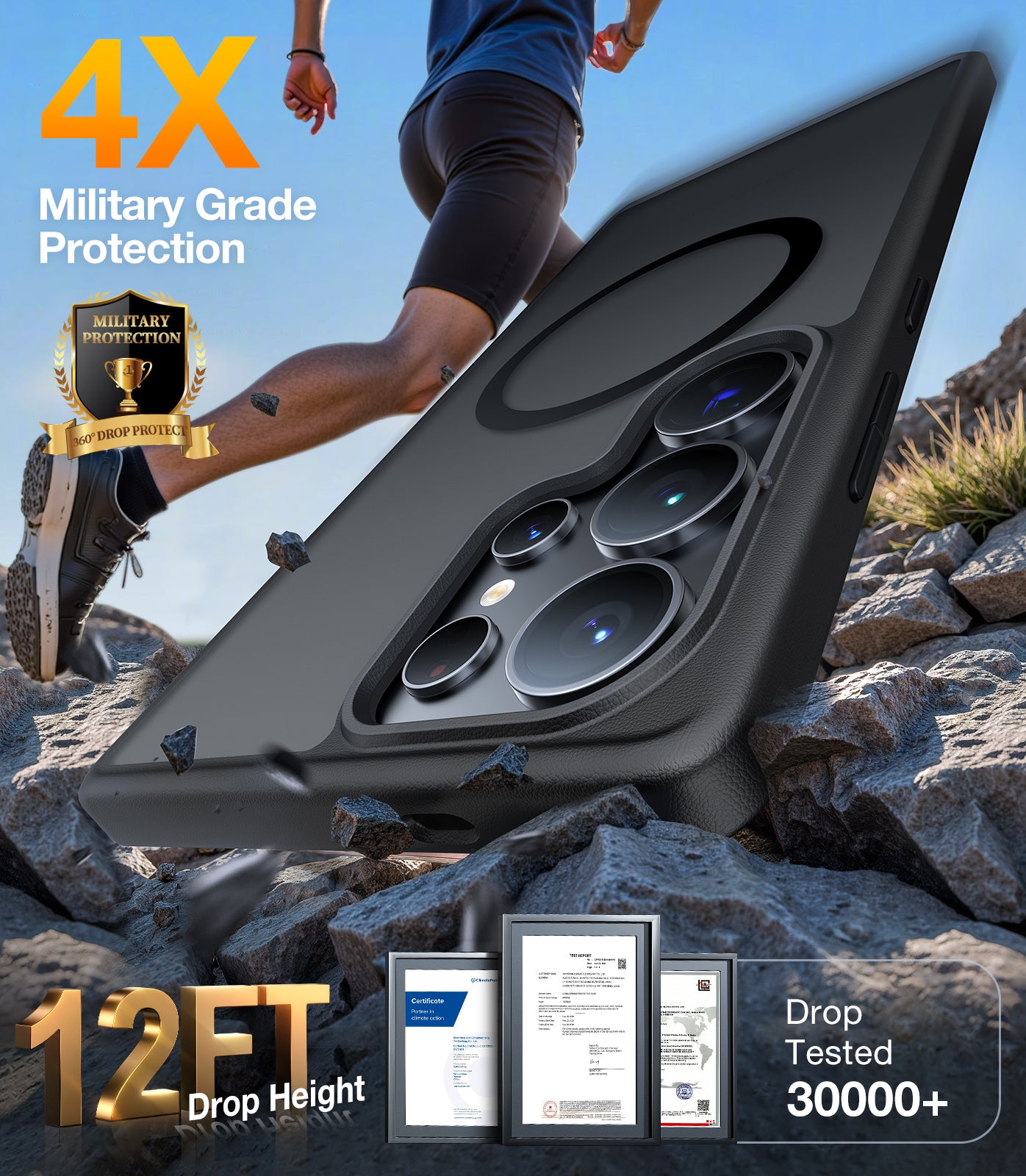 TORRAS Magnetic Shockproof for Samsung Galaxy S25 Ultra Case, Fit for MagSafe, 4X Mil-Grade Protection, Translucent Slim Case for Samsung S25 Ultra Case Anti-Fingerprint Anti-Scratch, Black