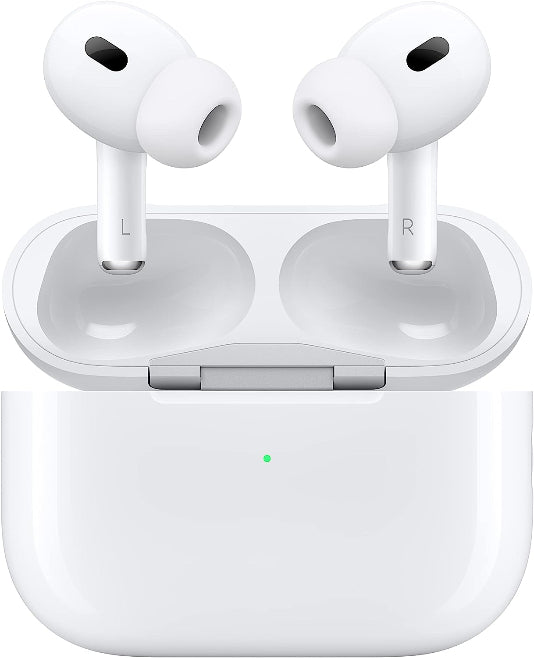 سماعات أذن لاسلكية من Apple AirPods Pro 2، سماعات رأس بلوتوث، خاصية إلغاء الضوضاء النشطة، ميزة مساعدة السمع، شفافية، صوت مكاني مخصص، صوت عالي الدقة، شريحة H2، شحن USB-C (الإصدار الرسمي لدولة الإمارات العربية المتحدة TDRA)