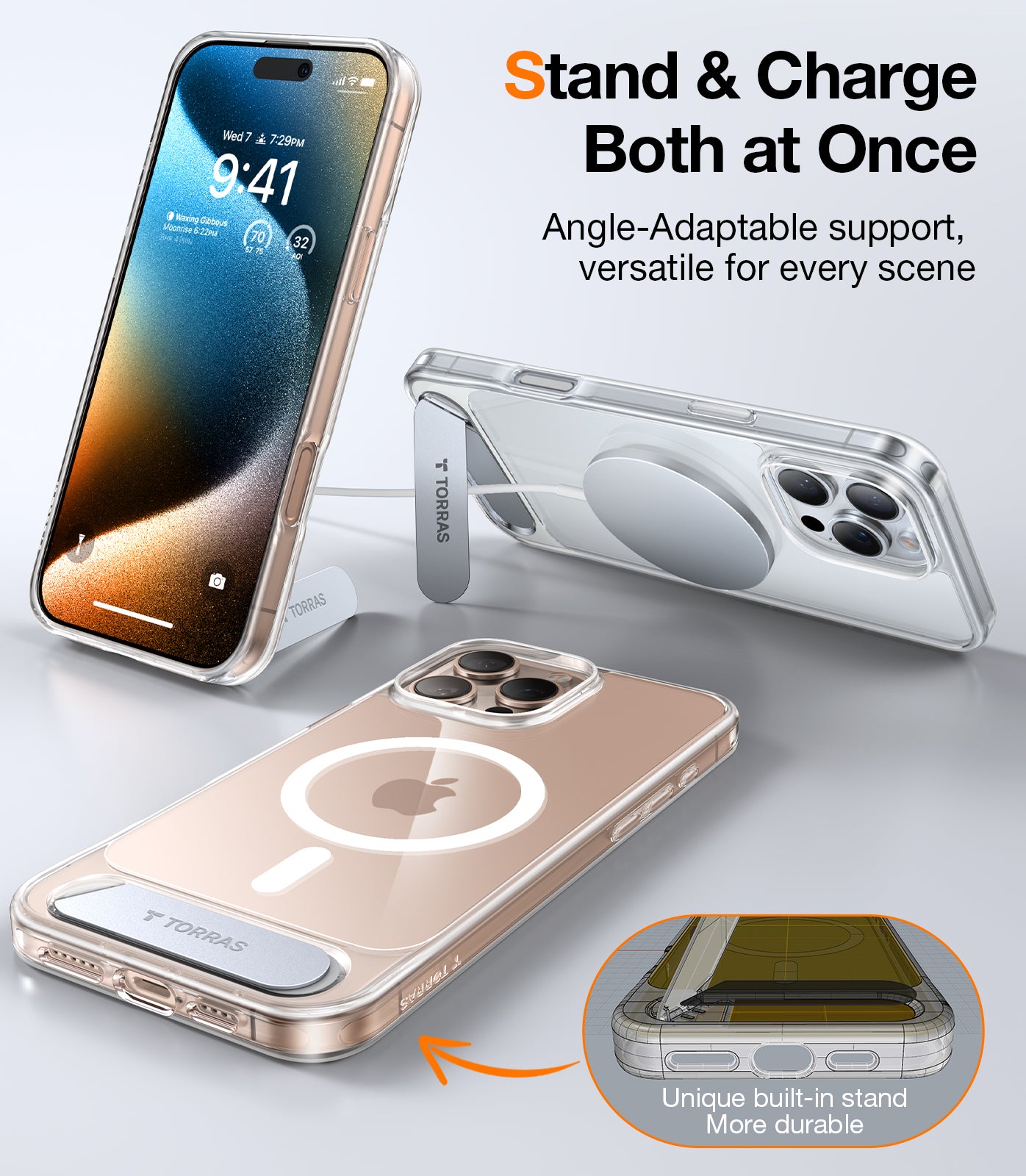 TORRAS Strong Magnetic & Seamless Stand for iPhone 16 Pro Case, [18N Mighty Magnetic] [12FT Mil-Grade Drop Tested] [Fit for MagSafe] Kickstand Protective Slim Phone Case for iPhone 16 Pro 6.3", Clear