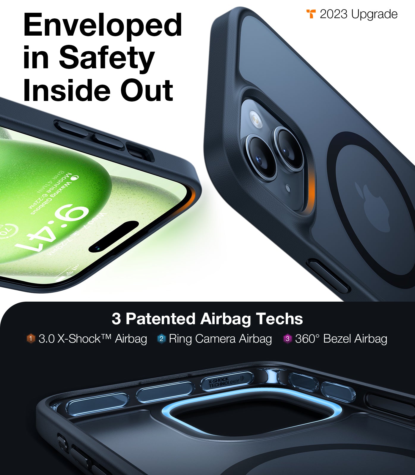 جراب TORRAS المغناطيسي المقاوم للصدمات لهاتف iPhone 15، بطول 12 قدمًا [حماية من السقوط بدرجة عسكرية، واقي شفاف رفيع مضاد للخدش، أسود]