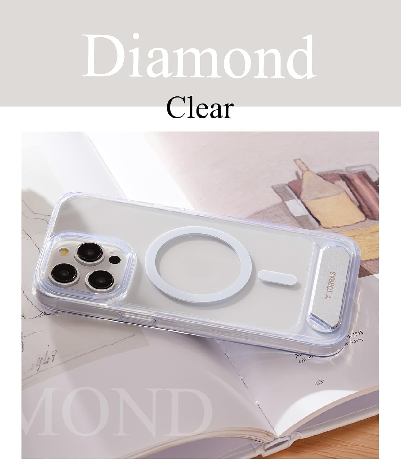 TORRAS Magnetic & Seamless Stand for iPhone 15 Pro Max Case, Fit for MagSafe, Mil-Grade Drop Protection, Adjustable Kickstand Phone Case for iPhone 15 Pro Max, Slim Clear