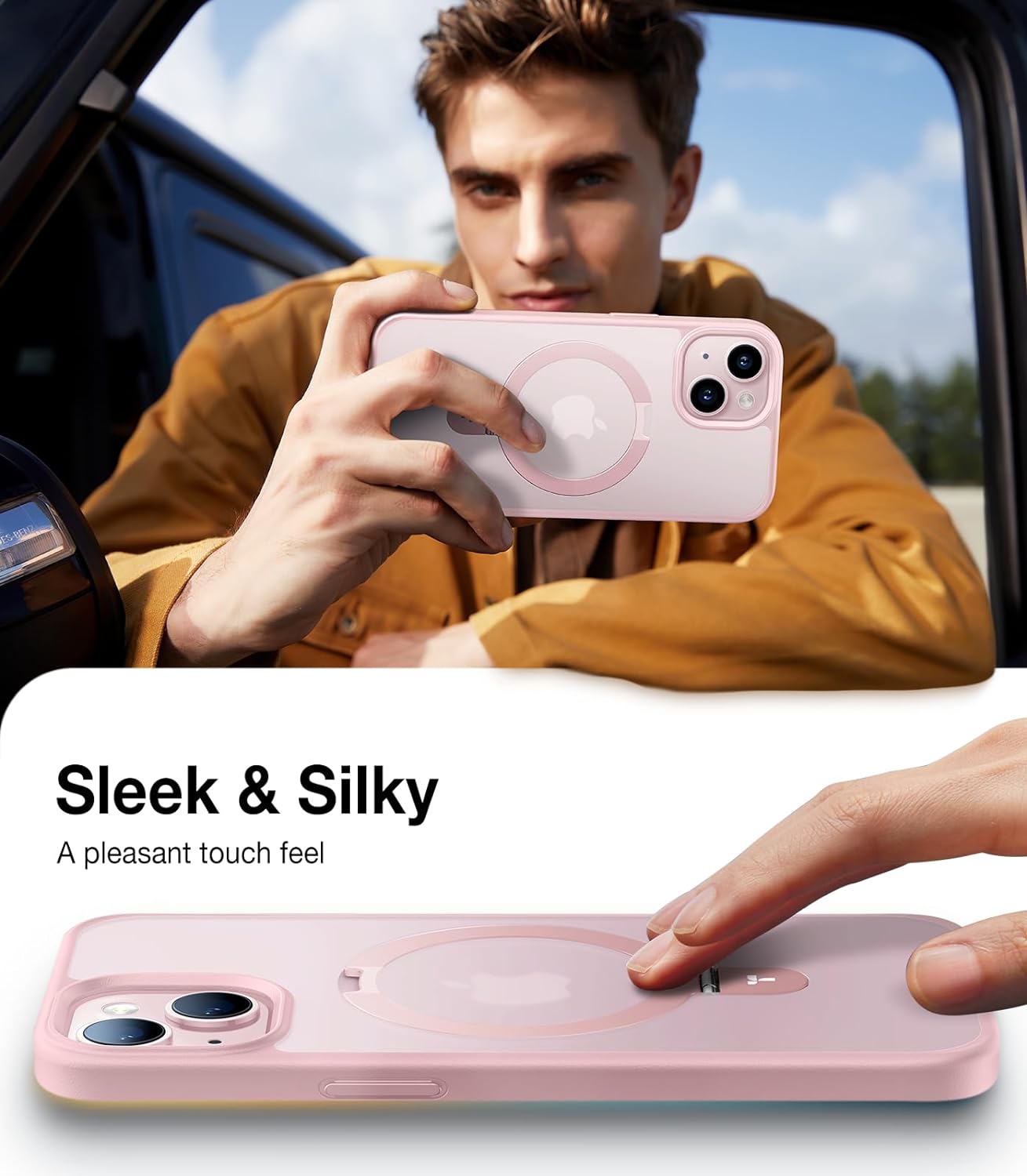 TORRAS Ultra Magnetic Ostand for iPhone 15 Case Fit for MagSafe [Sturdy Stand & Ring Holder [Mil-Grade Shockproof Matte Anti-Scratch Slim Protective Kickstand Phone Case for iPhone 15 6.1 inch, Ostand Matte, Pink