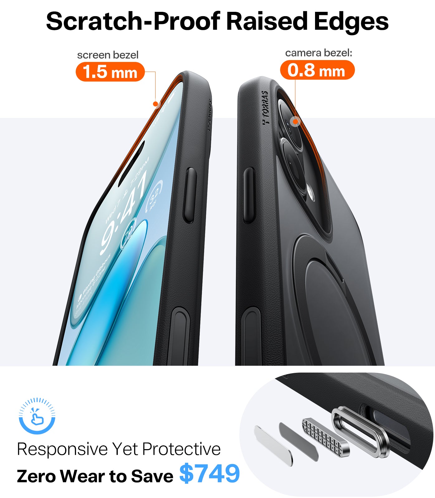 TORRAS Ostand Spin Series for iPhone 17 (6.3-Inch) Case, 360° Spin Magnetic Stand, MagSafe Compatible, Mil-Grade Protection Case with Kickstand – Black