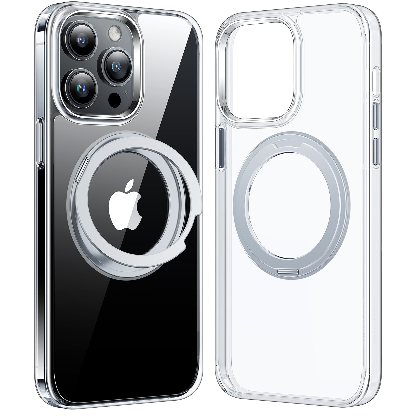 TORRAS 360°Rotatable Magnetic Ring for iPhone 15 Pro Max Case, Fit for MagSafe with Stand & Ring Holder, [Mil-Grade Shock proof Translucent Back for iPhone 15 ProMax Case Ostand Pro, Clear