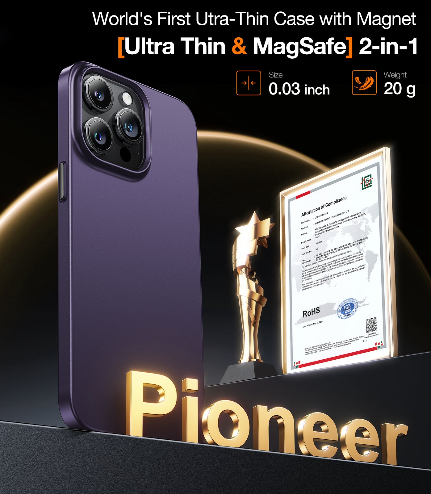TORRAS Magnetic Slim-Fit for iPhone 15 Pro Max Case, Ultra-Thin 15 ProMax Phone Case Compatible with MagSafe, Lightweight Anti-Scratch Matte Hard for iPhone 15 Pro Max Case 6.7 inch OriginFit-Mag, Dark Purple