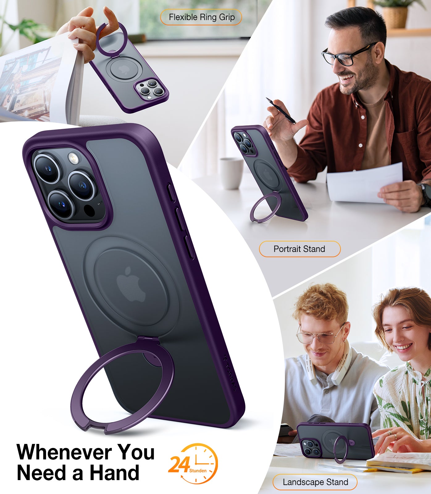 TORRAS Magnetic Ostand for iPhone 15 Pro Max Case 6.7 inch, [Mil-Grade Drop Tested][Compatible with MagSafe][Built in Kickstand] Translucent Slim Back Soft Edge, Ostand Matte, Frost Purple