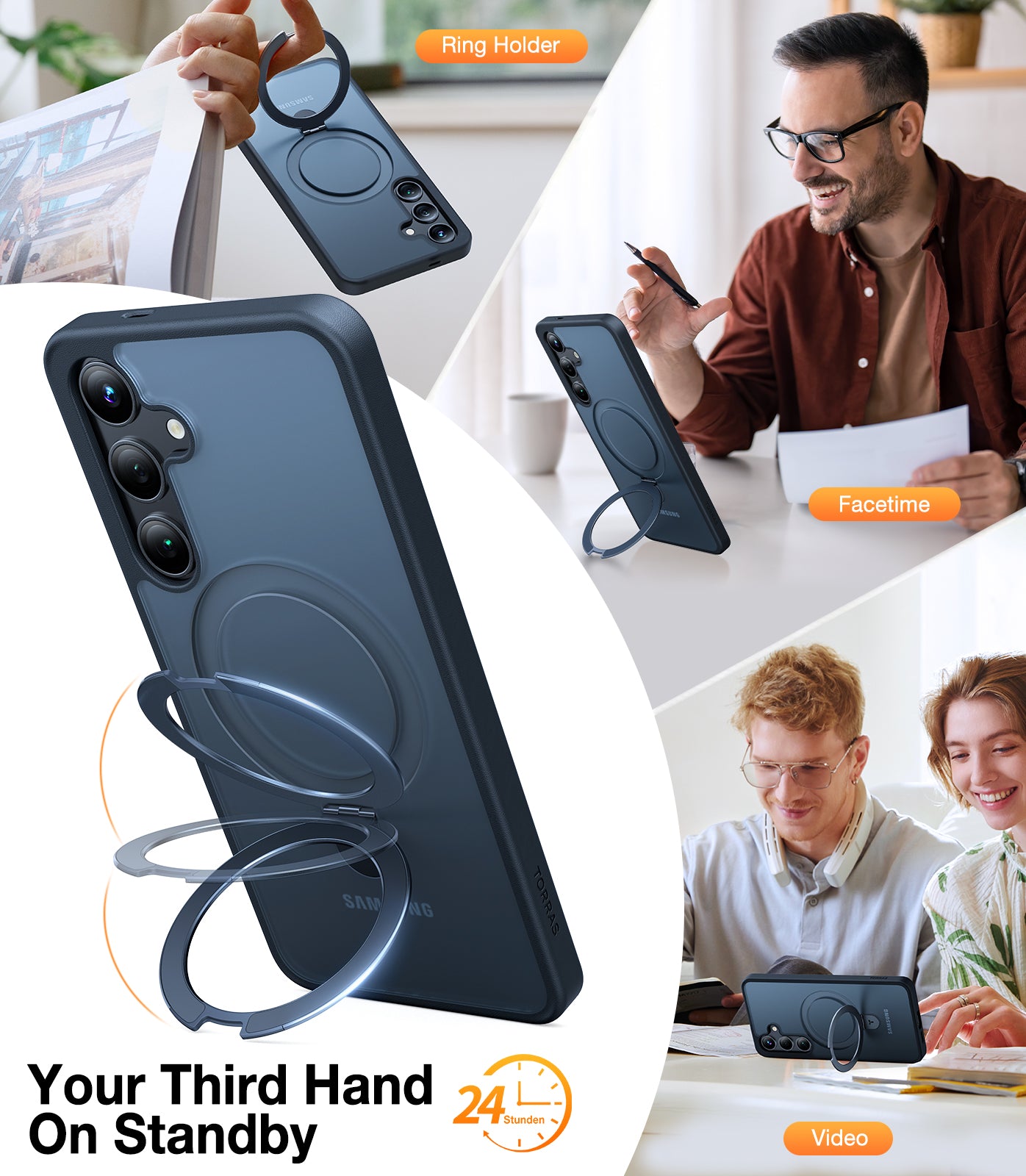 TORRAS Magnetic Ostand for Samsung Galaxy S24 Plus Case 6.7", [Mil-Grade Drop Tested][Compatible with MagSafe][Build in Kickstand] Shockproof Slim Protective for S24+ Case, Translucent Ostand Matte, Black