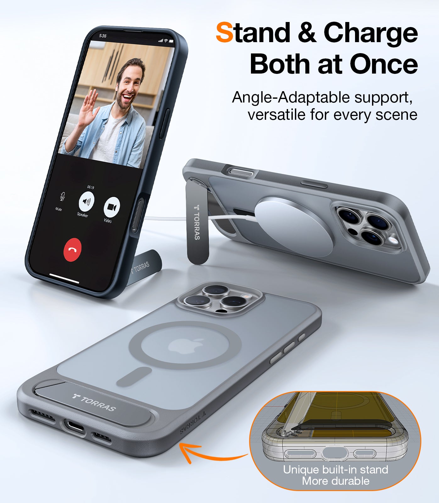 TORRAS Strong Magnetic & Seamless Stand for iPhone 16 Pro Case, [18N Mighty Magnetic] [12FT Mil-Grade Drop Tested] [Fit for MagSafe] Kickstand Protective Slim Phone Case for iPhone 16 Pro 6.3", Grey