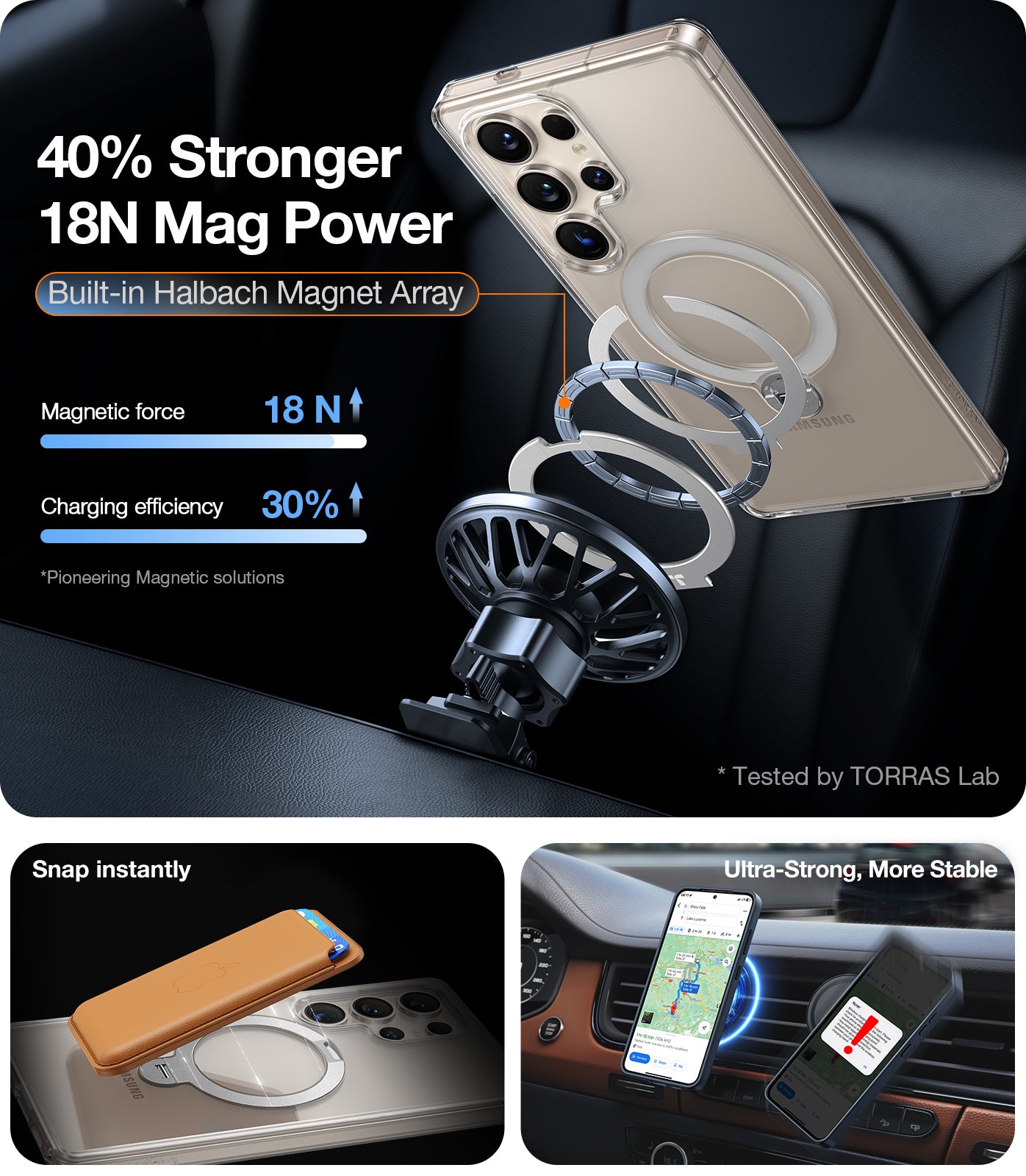 TORRAS 360° Spin Magnetic Stand for Samsung Galaxy S25 Ultra Case, Fit for Magsafe, Mil-Grade Slim Hard PC Protective S25 Ultra Clear Case with Kickstand & Ring Holder, Ostand Spin, Clear