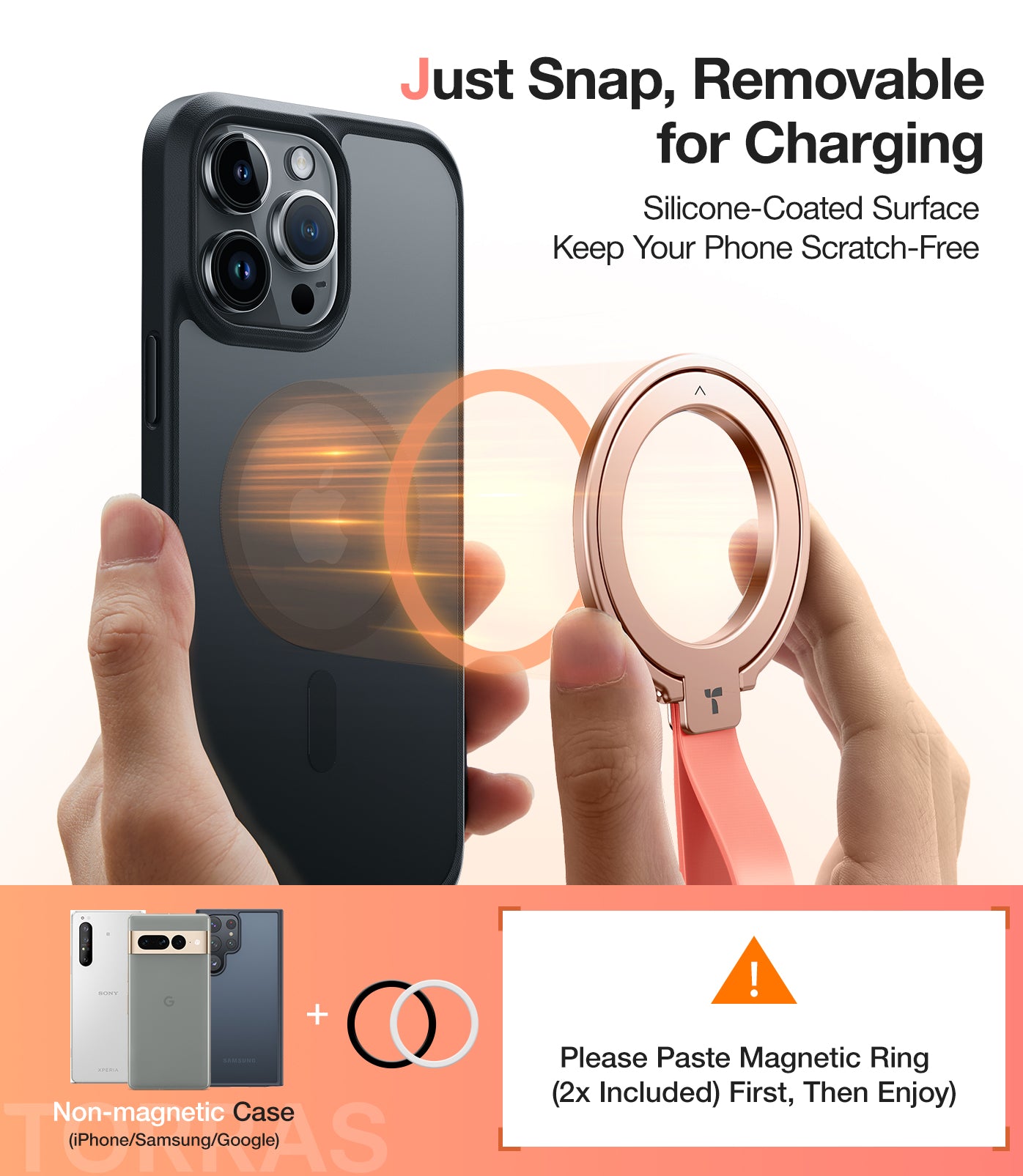 TORRAS 2024 Upgrade Magnetic Phone Grip Holder Kickstand, Fit for PopSockets MagSafe Ring Removable, for iPhone 16,15,14, 13, 12 11 Pro/Max/Plus/Mini,Samsung Galaxy, Google (Rose Gold), Ostand Ring