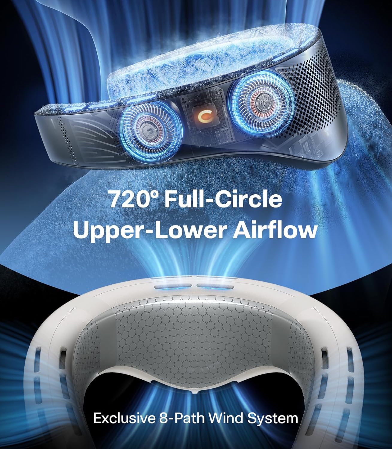 TORRAS TORRAS 2025 Top Al Neck Fan Air Conditioner Coolify Cyber, Portable Personal Neck Fans that Blow Cold Air, No.1 Dual-Coolest Wind & 720° Immersive Cooling, Rechargeable for Outdoor/Indoor. Gift for Dad