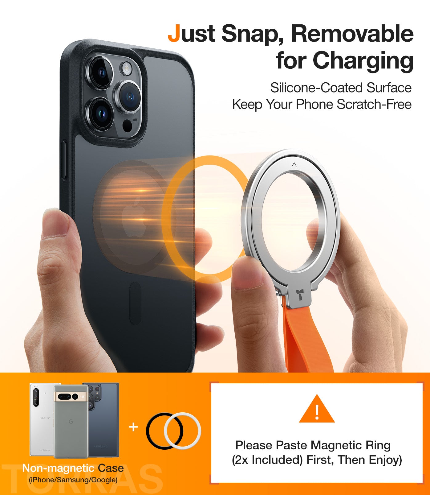 TORRAS 2024 Upgrade Magnetic Phone Grip Holder Kickstand, Compatible with PopSockets MagSafe Ring Removable, for iPhone 16,15,14, 13, 12 11 Pro/Max/Mini,Samsung Galaxy, Google (Silver), Ostand Ring