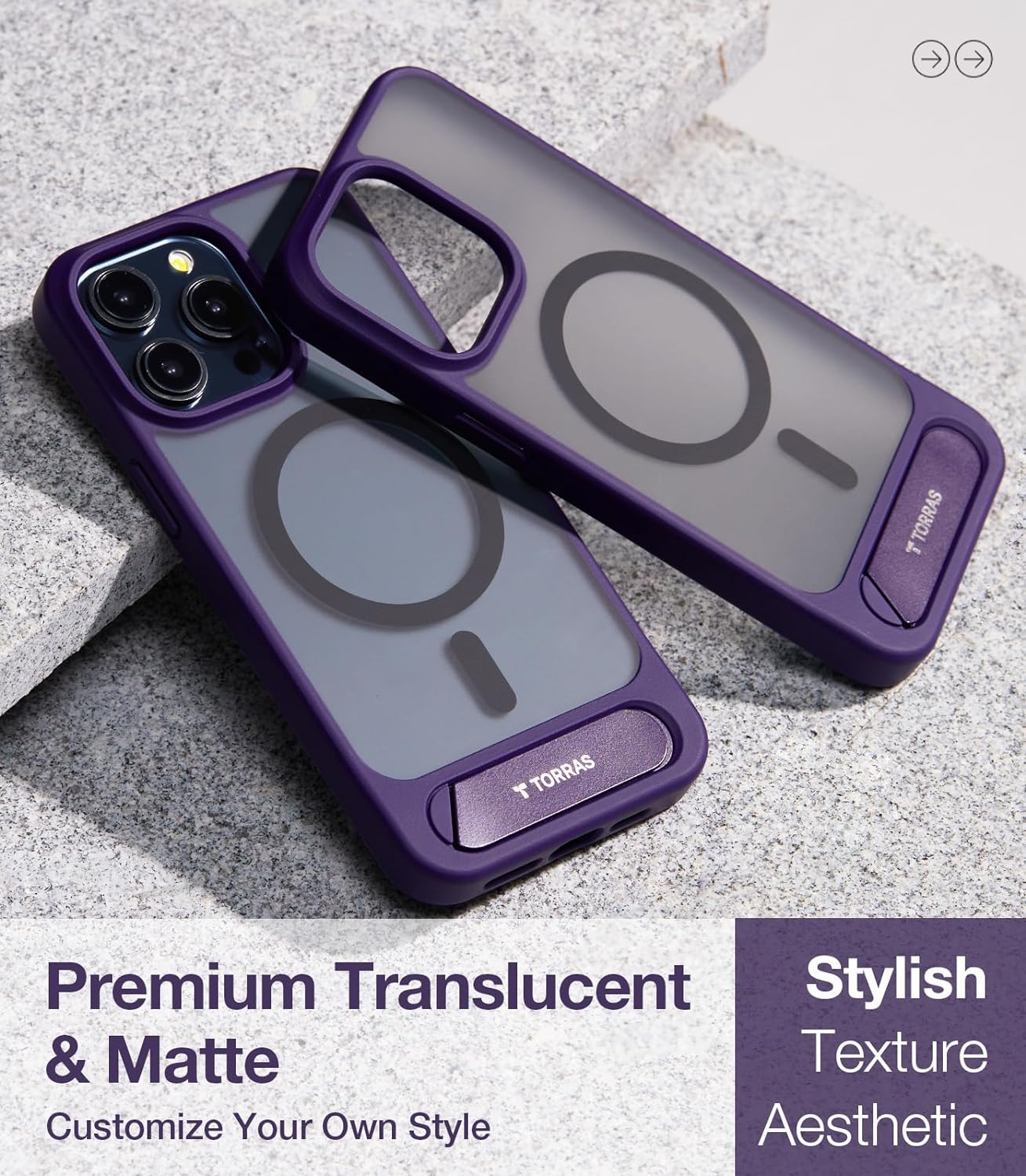 TORRAS Magnetic & Seamless Stand for iPhone 15 Pro Max Case, Fit for MagSafe, Mil-Grade Drop Protection, Adjustable Kickstand Phone Case for iPhone 15 Pro Max, Slim Purple