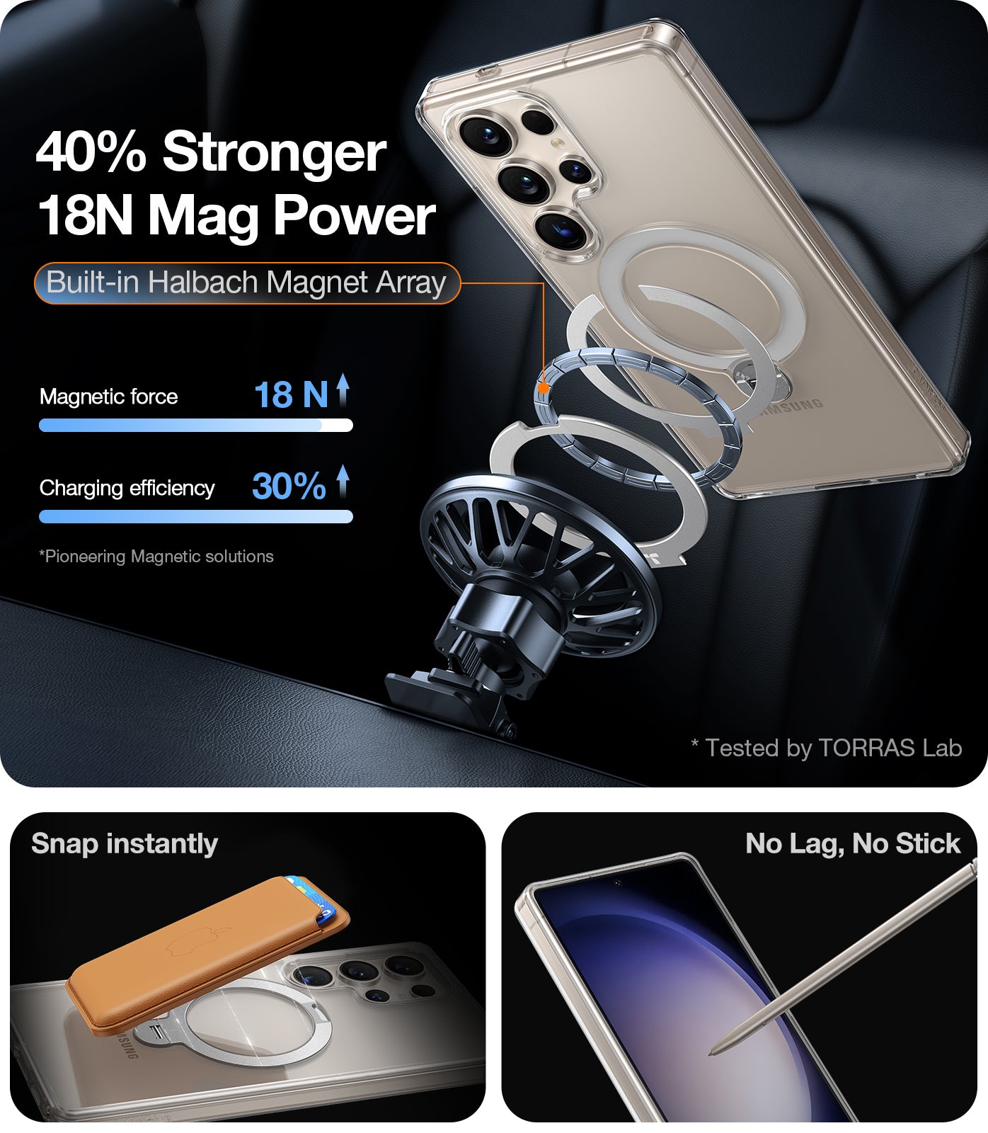 TORRAS 360° Spin Magnetic Stand for Samsung Galaxy S25 Ultra Case, Fit for Magsafe, Mil-Grade Slim Hard PC Protective S25 Ultra Clear Case with Kickstand & Ring Holder, Ostand Spin, Clear