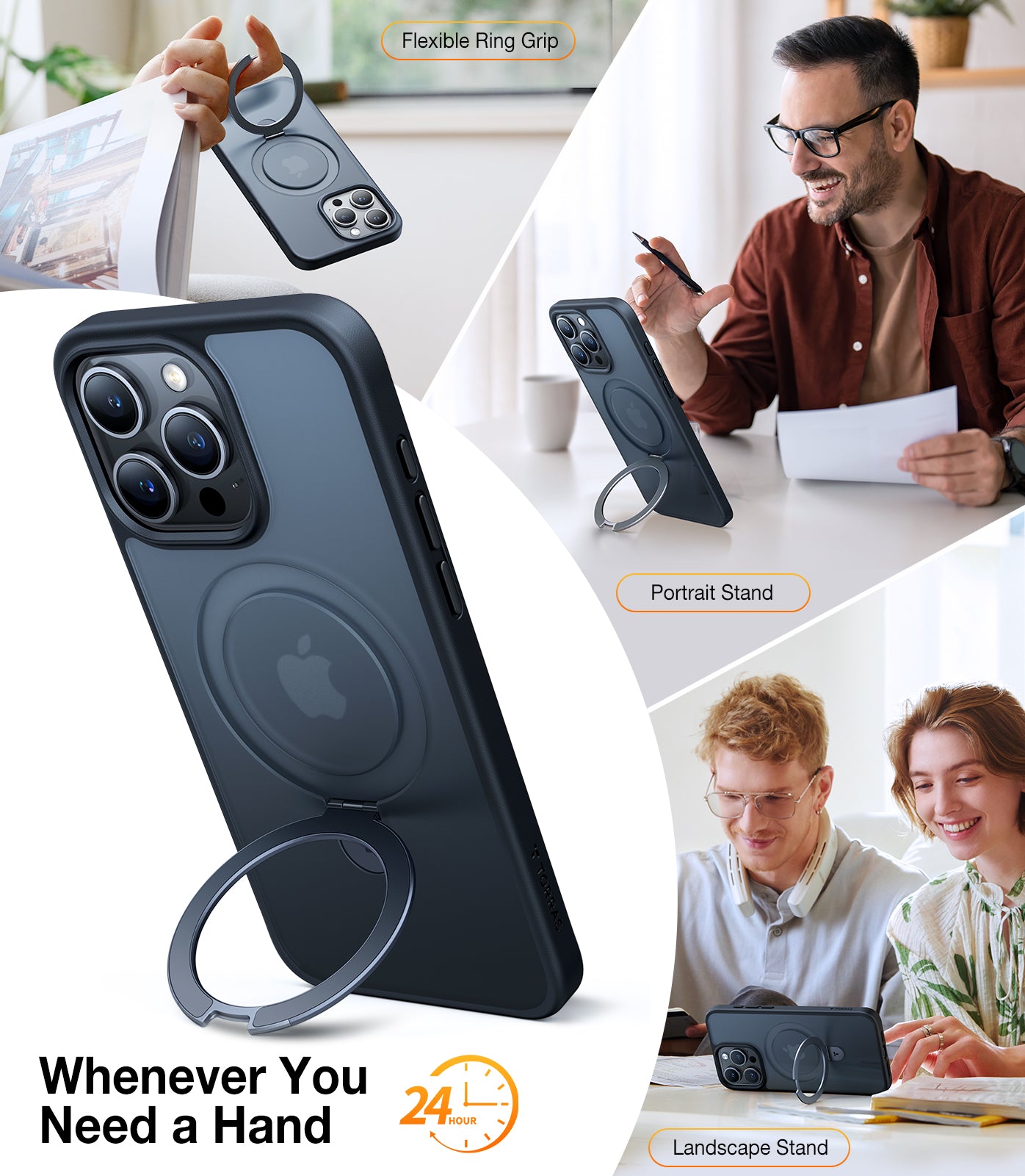 TORRAS Magnetic Ostand for iPhone 15 Pro Max Case 6.7 inch, [Mil-Grade Drop Tested][Compatible with MagSafe][Built in Kickstand] Translucent Slim Back Soft Edge, Ostand Matte, Frost Black