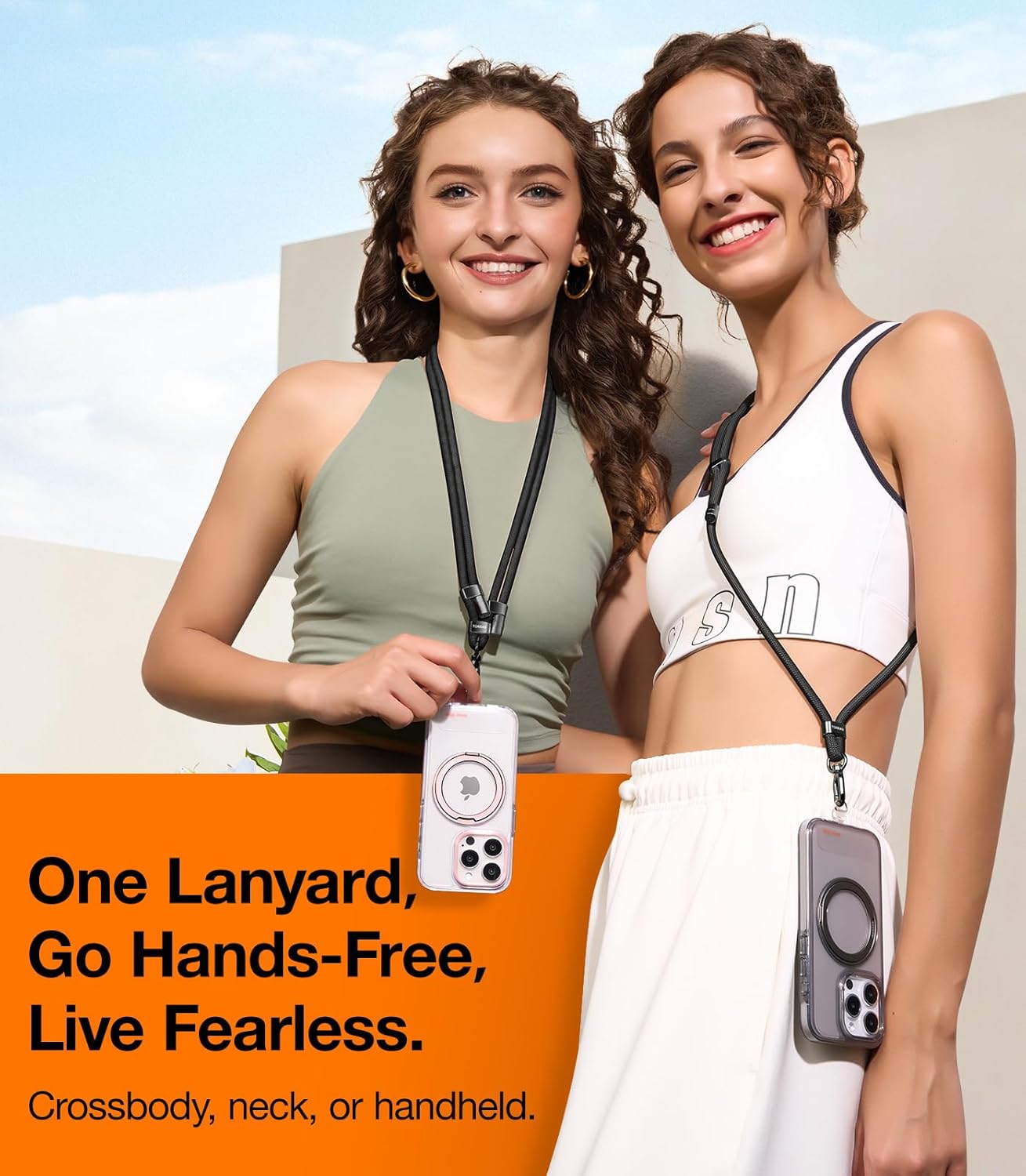 TORRAS Phone Lanyard Crossbody with 2 Phone Tabs, Adjustable Anti Theft Phone Strap for All Phones, Premium Metal Buckles, Skin-Friendly, Universal Cell Phone Neck Lanyard for Women and Men, Black