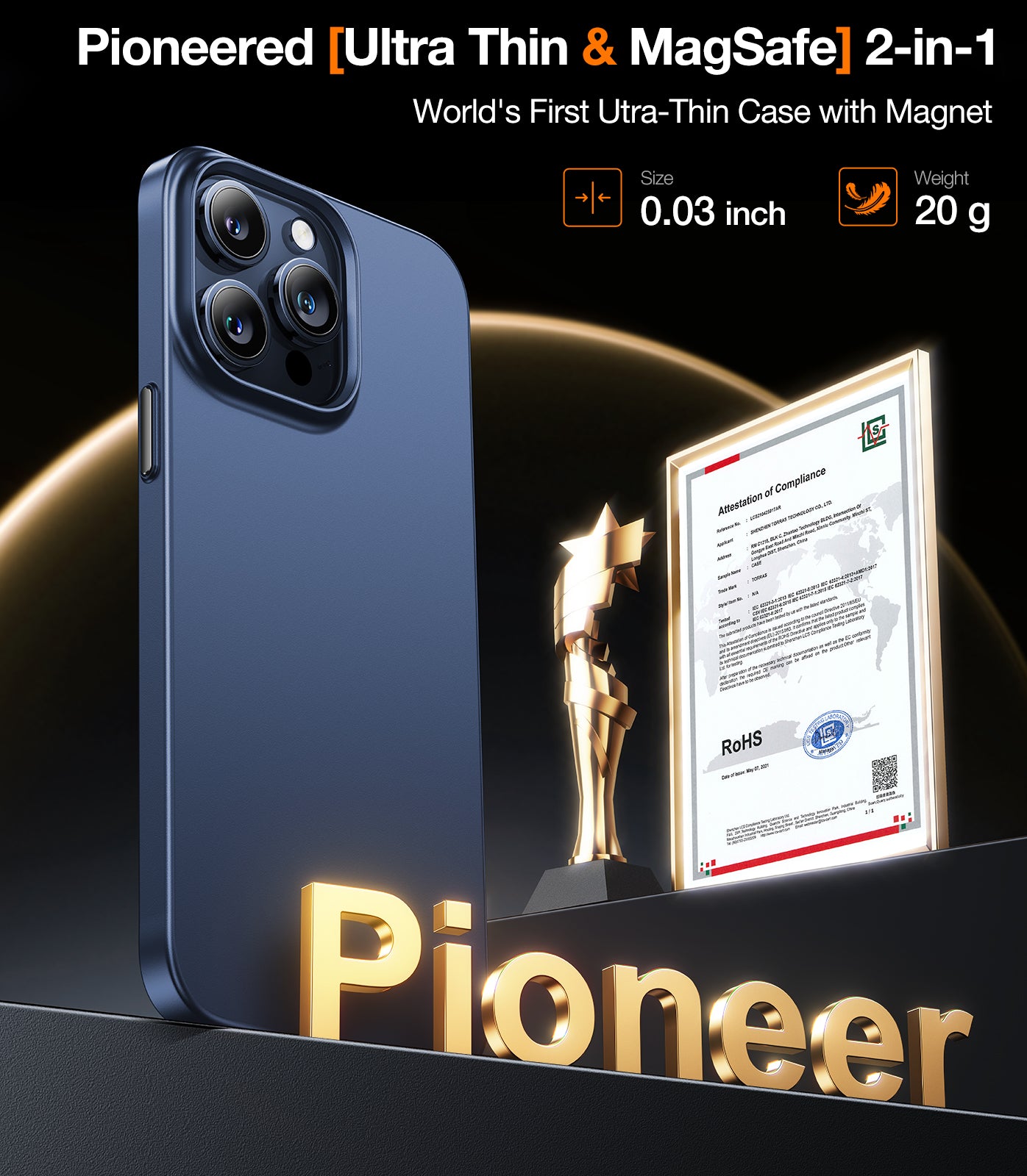 TORRAS Magnetic Slim Fit Designed for iPhone 15 Pro Case 2023, [Compatible with MagSafe] [Ultra Thin] Protective Matte Hard PC Cover Anti-Scratch Phone Case for iPhone 15 Pro, Origin fit-mag, Blue