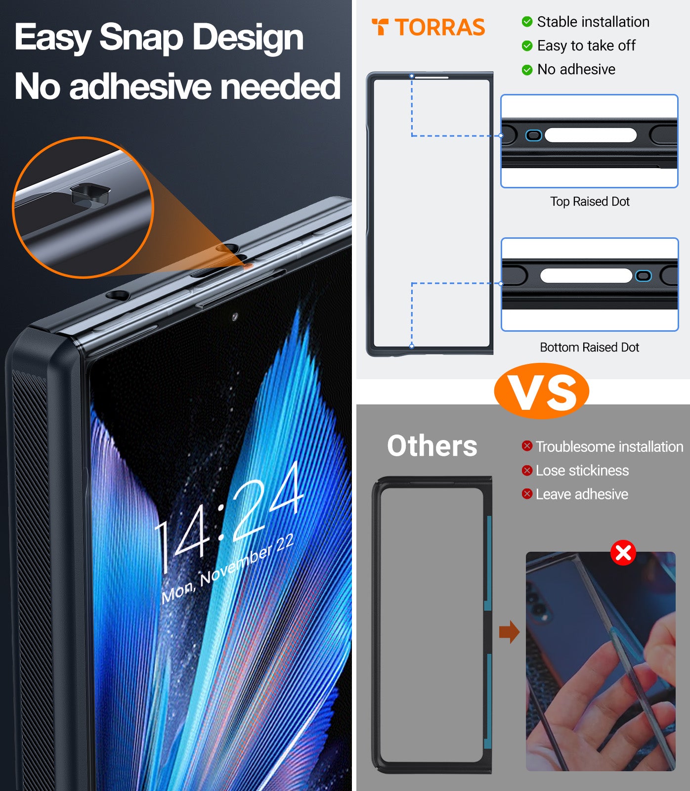 TORRAS 360° Spin Magnetic Stand for Galaxy Z Fold 7, Fit for Magsafe, Mil-Grade Slim Protective Galaxy Z Fold 7 Case with Kickstand & Ring Holder, Ostand Spin, Translucent Frosted Black
