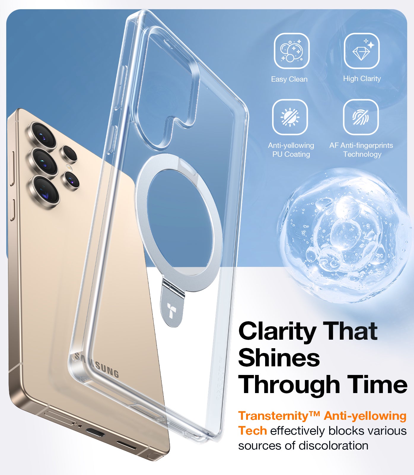 TORRAS Clear Magnetic Stand for Samsung Galaxy S25 Ultra Case, [Fit for Magsafe] [Mil-Grade Drop Tested] Ring Shockproof Translucent Slim Protective Case for Samsung S25 Ultra Case Ostand, Clear Clear