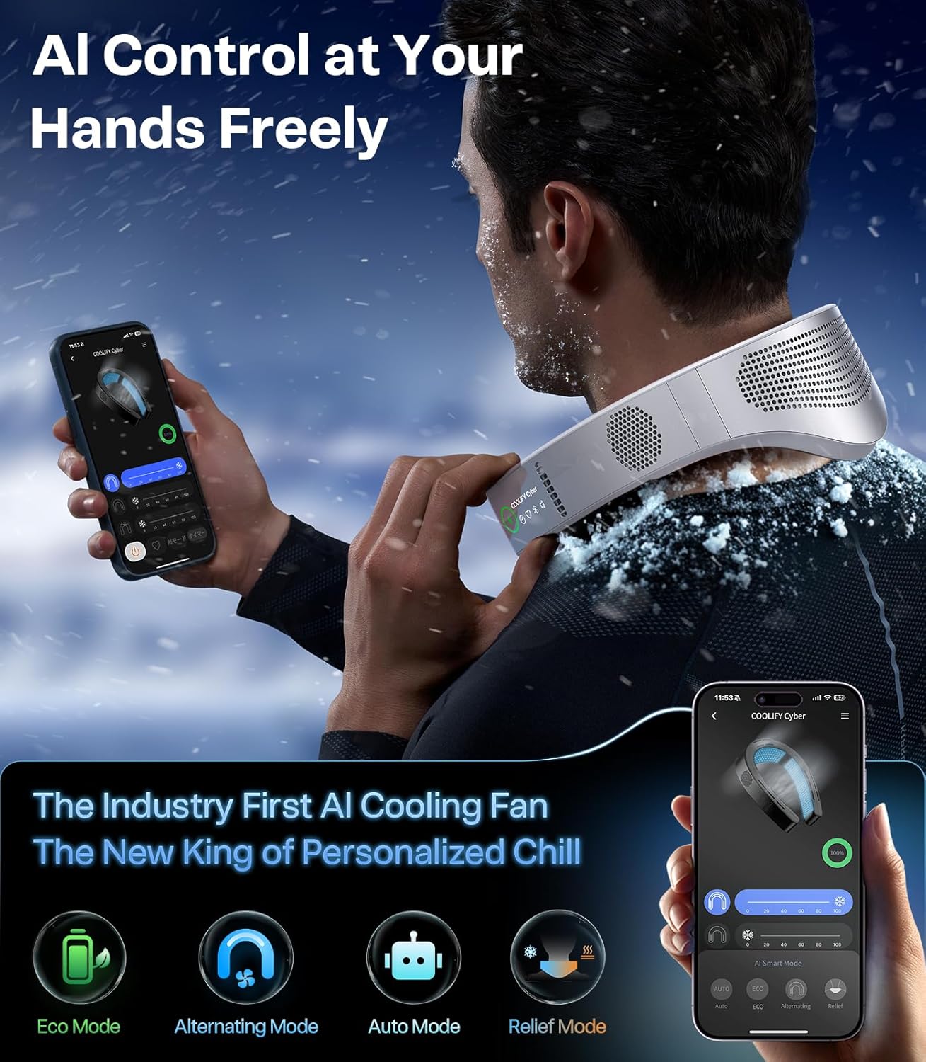 TORRAS TORRAS 2025 Top Al Neck Fan Air Conditioner Coolify Cyber, Portable Personal Neck Fans that Blow Cold Air, No.1 Dual-Coolest Wind & 720° Immersive Cooling, Rechargeable for Outdoor/Indoor. Gift for Dad