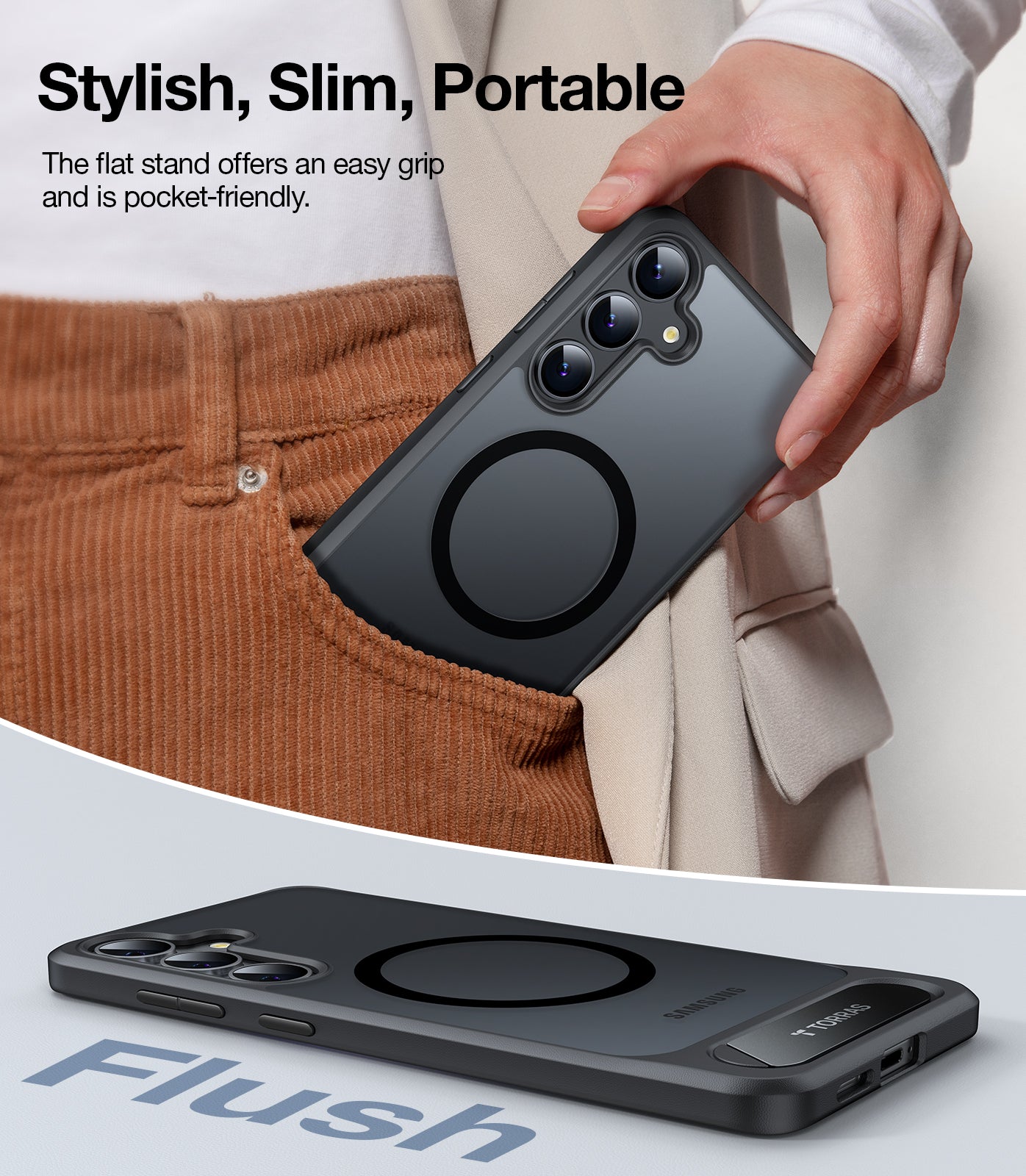TORRAS Strong Magnetic & Seamless Stand for Samsung Galaxy S25 Plus Case, Fit for MagSafe, Mil-Grade Drop Protection, Adjustable Kickstand for Samsung Galaxy S25 Plus Case, Slim Translucent Black