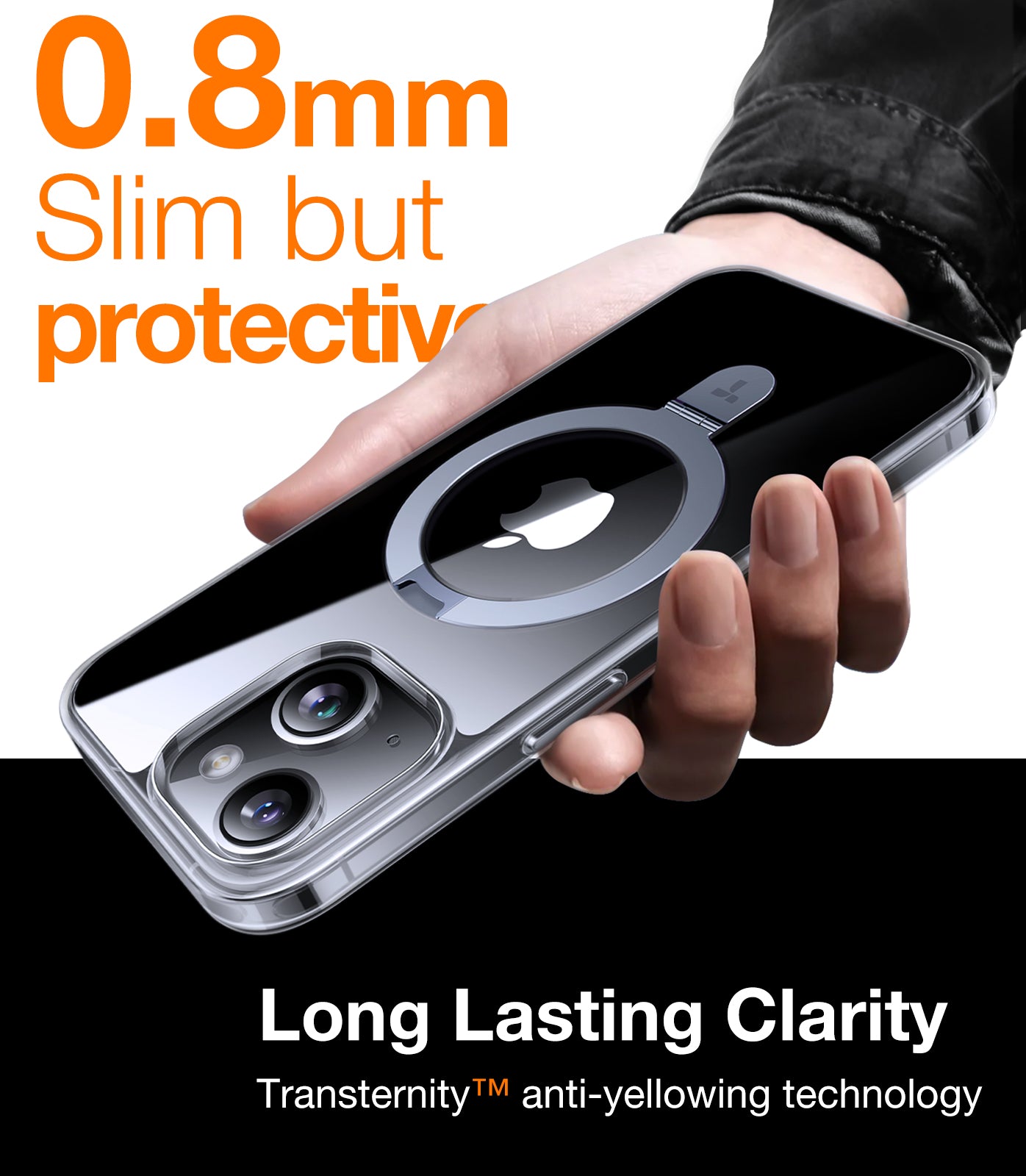 TORRAS Ultra Magnetic Ostand for iPhone 15 Plus Case Fit for MagSafe, Sturdy Stand & Ring Holder, Mil-Grade Shockproof Matte Anti-Scratch Slim Protective Kickstand Phone Case for iPhone 15 Plus, Ostand, Clear