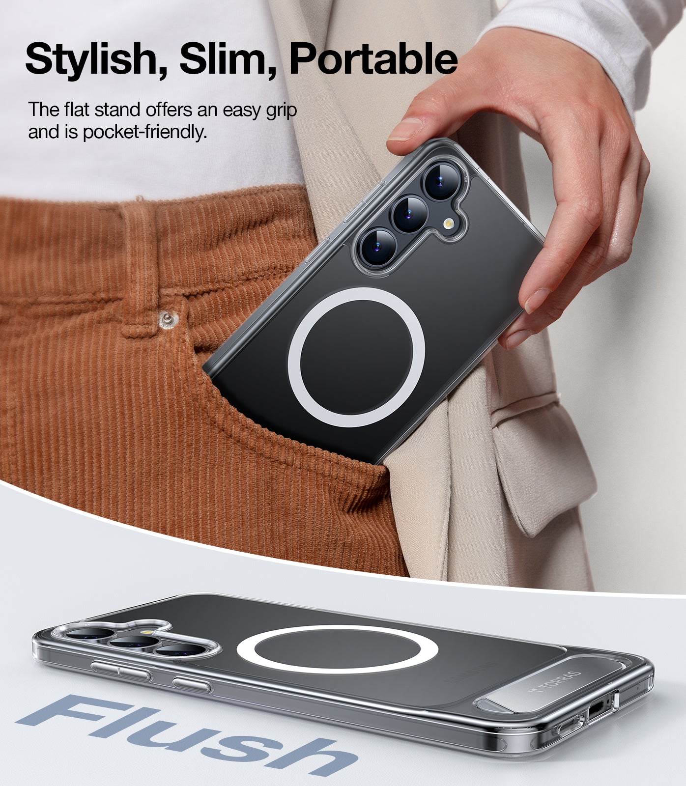 TORRAS Strong Magnetic & Seamless Stand for Samsung Galaxy S25 Plus Case, Fit for MagSafe, Mil-Grade Drop Protection, Adjustable Kickstand for Samsung Galaxy S25 Plus Case, Slim Translucent Clear