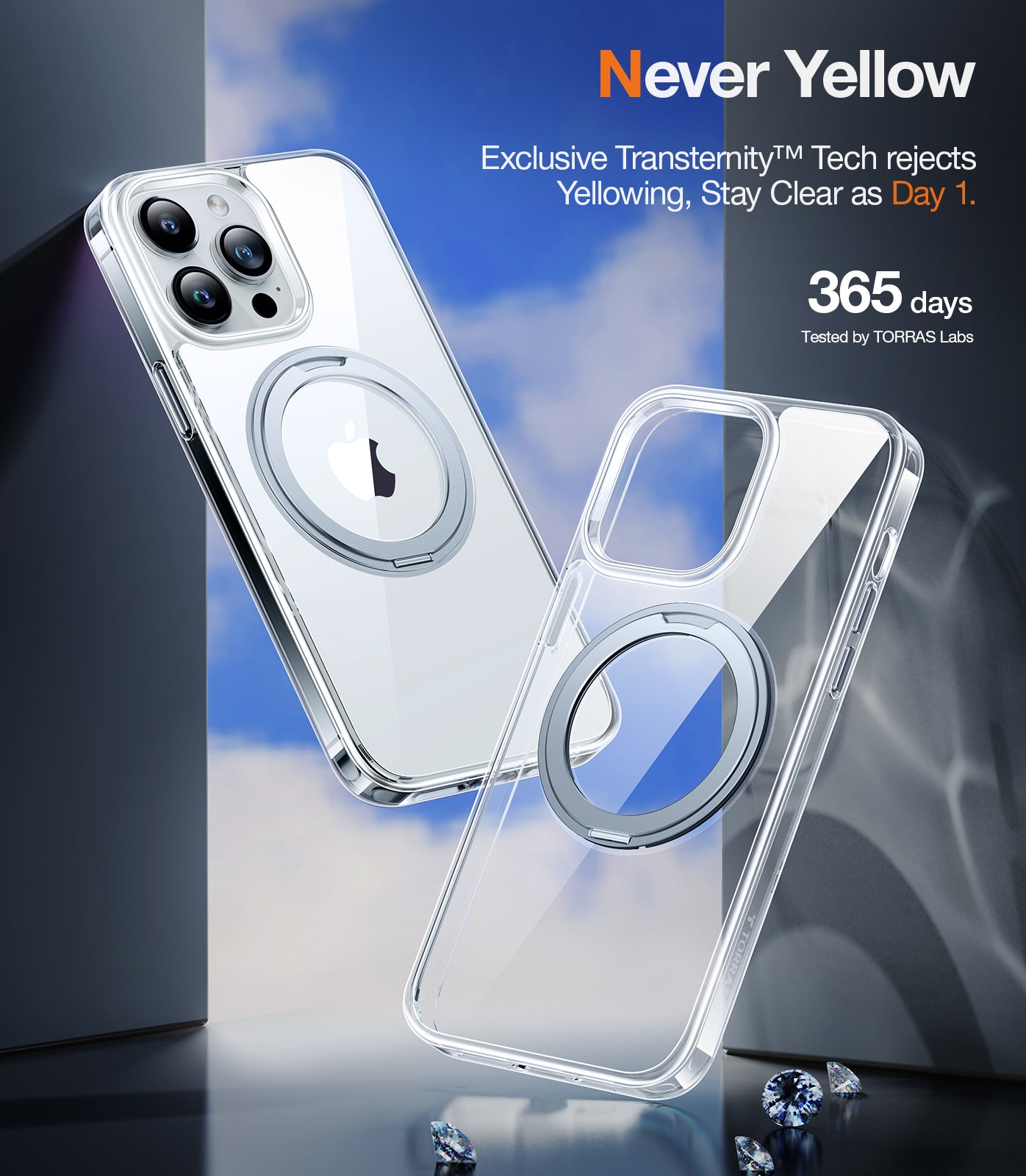 TORRAS 360°Rotatable Magnetic Ring for iPhone 15 Pro Max Case, Fit for MagSafe with Stand & Ring Holder, [Mil-Grade Shock proof Translucent Back for iPhone 15 ProMax Case Ostand Pro, Clear
