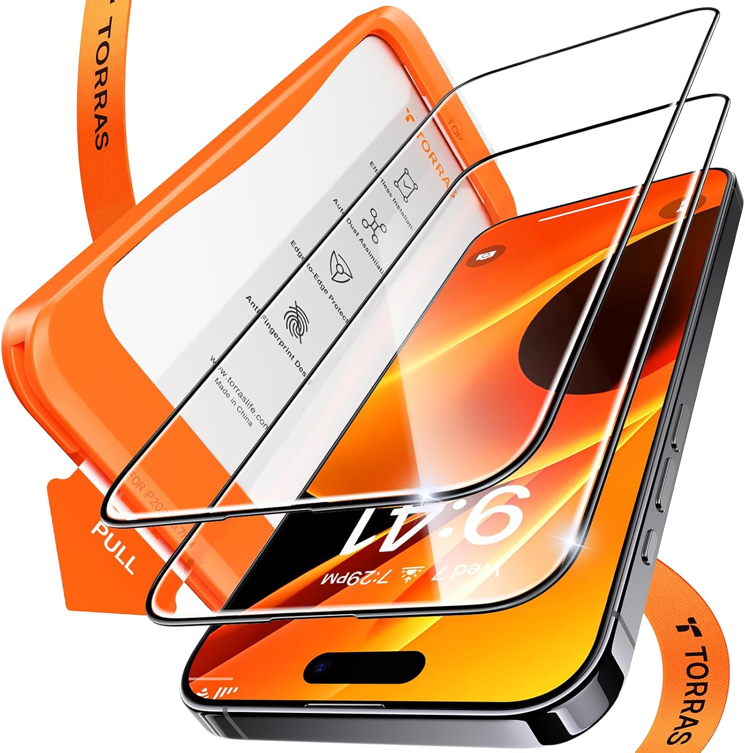 واقي شاشة TORRAS Miliatry-Grade المقاوم للكسر لهاتف iPhone 16 Pro [زجاج مقوى 9H+ Aerospace وتركيب بخطوة واحدة] تغطية كاملة وحماية فائقة من الدرجة الأولى، GlassGo X (عبوة واحدة)