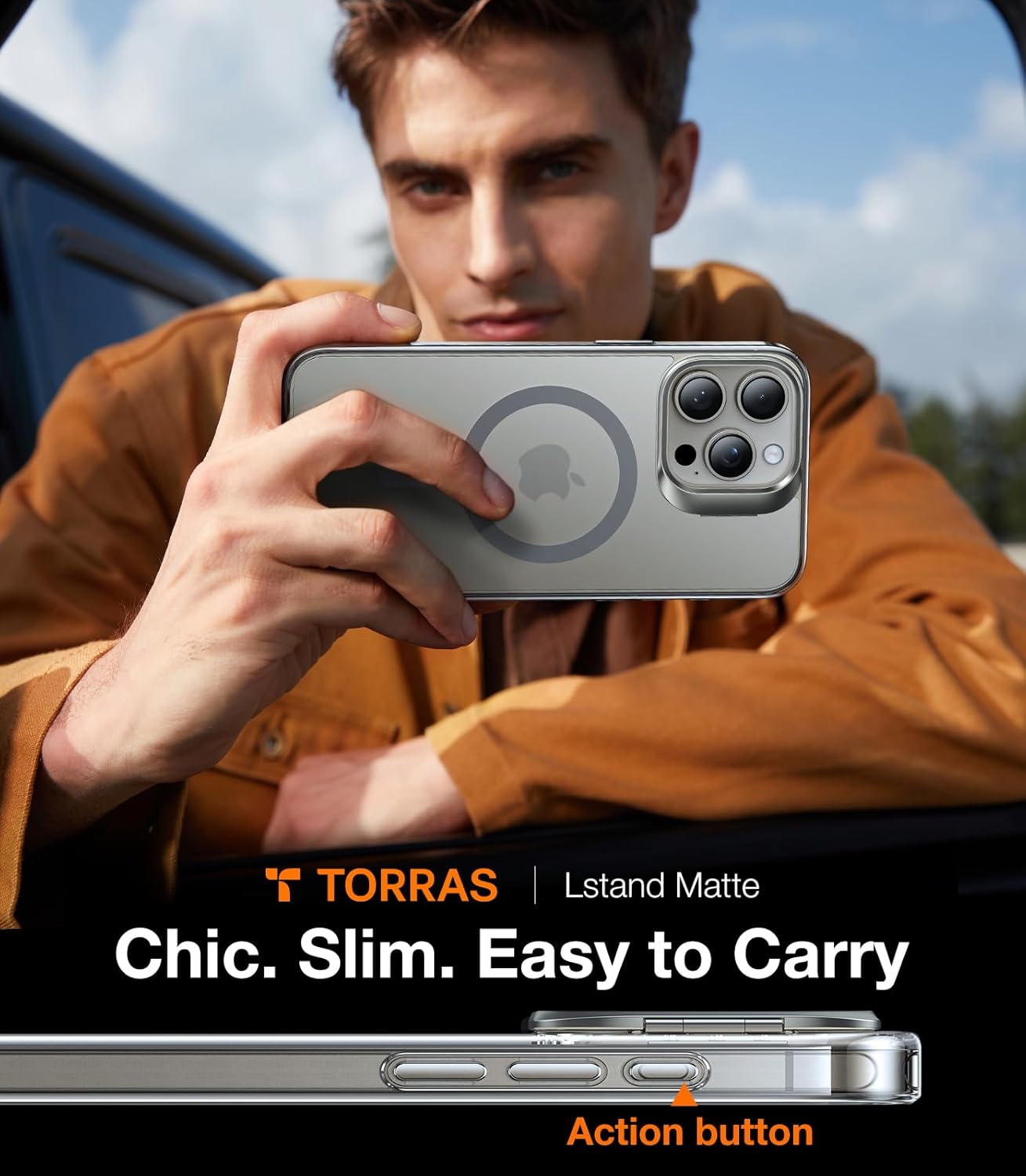 TORRAS Magnetic for iPhone 15 Pro Max Case [Compatible with MagSafe] [Mil-Grade Protection][Built-in Invisible Stand] Slim Hard Back Soft Edge, Anti-Scratch, Lstand, Titanium Grey