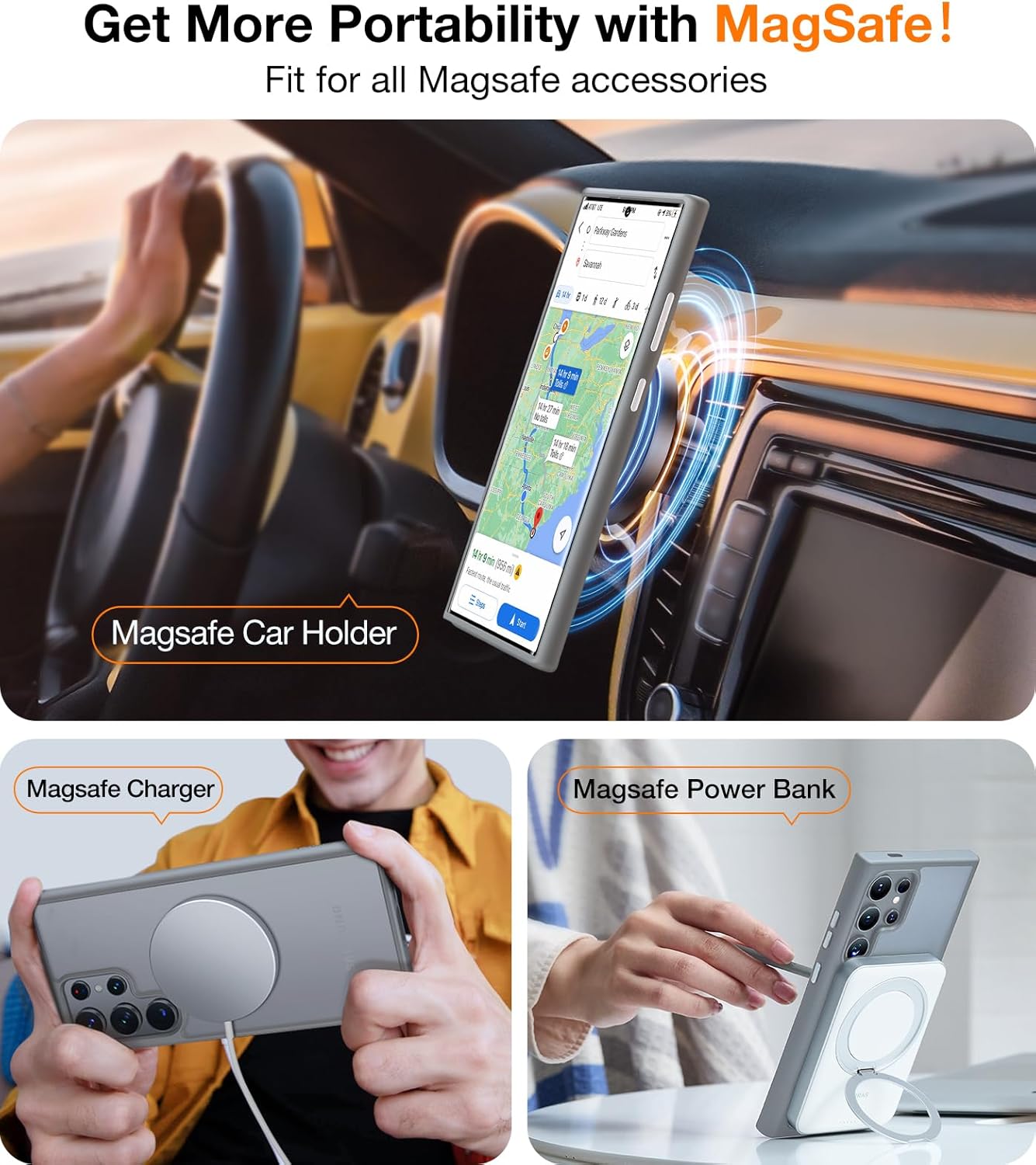 TORRAS Magnetic Shockproof for Samsung Galaxy S24 Ultra Case, [18N Strong Magnetic] [12 FT Mil-Grade Protection] [Compatible with MagSafe] Protective Translucent Matte Slim Case, Guardian-Mag Grey
