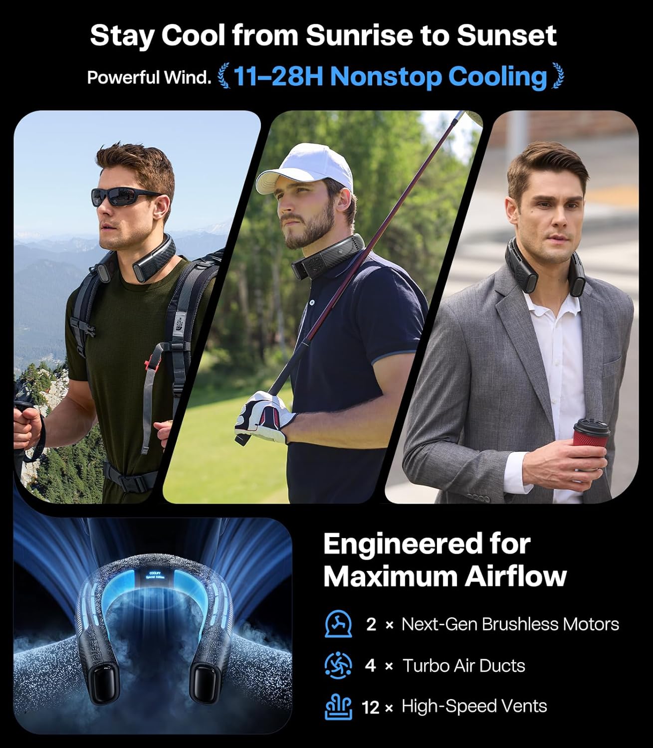 TORRAS COOLIFY 2S Neck Air Conditioner, Cool Down 30 Degree F in 1S Fan, Strong Wind Portable Cooler and Heater Personal Fan 3-Speed, App Control Rechargeable, Starry Black