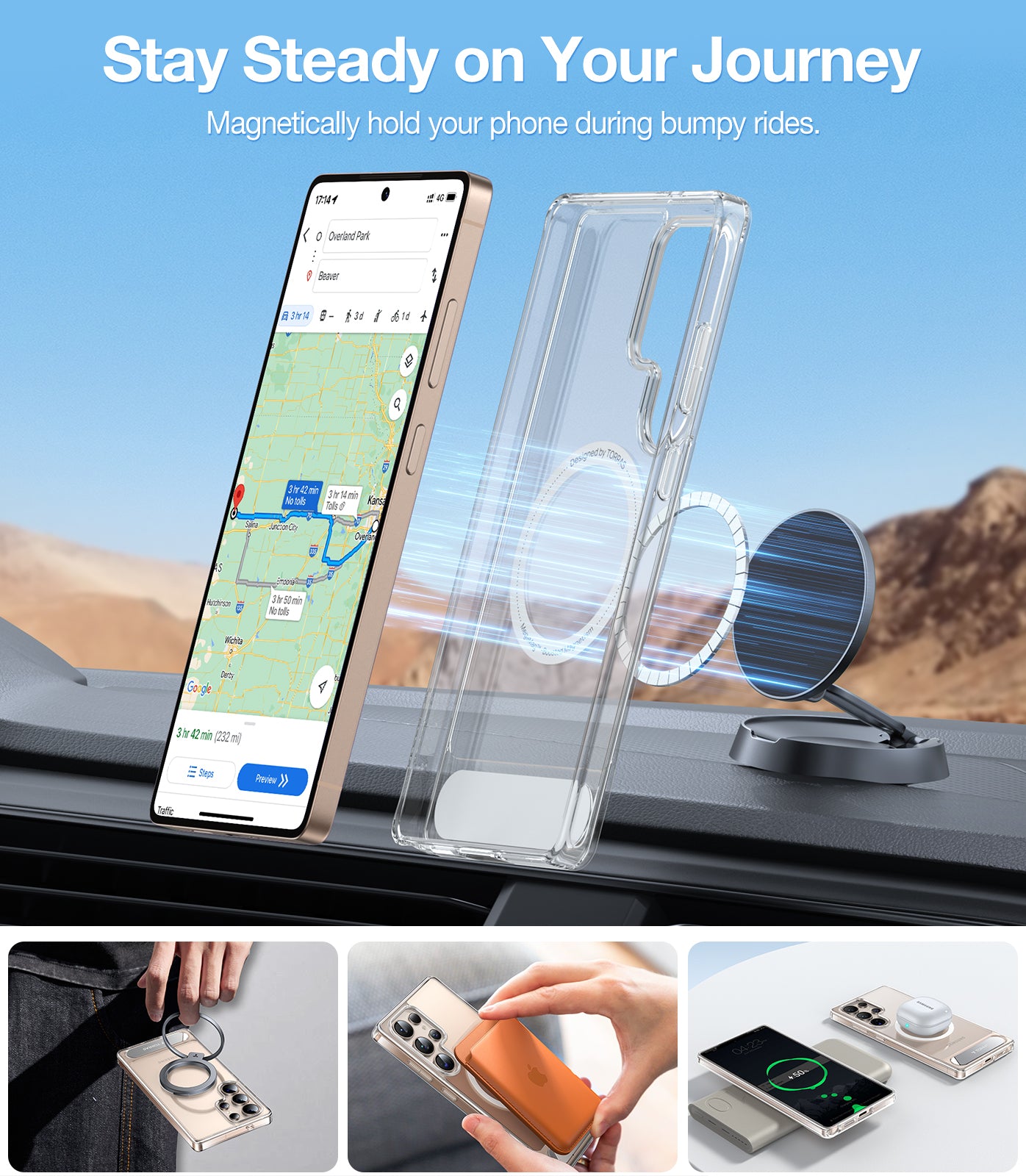 TORRAS Strong Magnetic & Seamless Stand for Samsung Galaxy S25 Ultra Case for MagSafe, Mil-Grade Drop Protection, Adjustable Kickstand for Samsung Galaxy S25 Ultra Case, Anti-Yellowing Diamond Clear