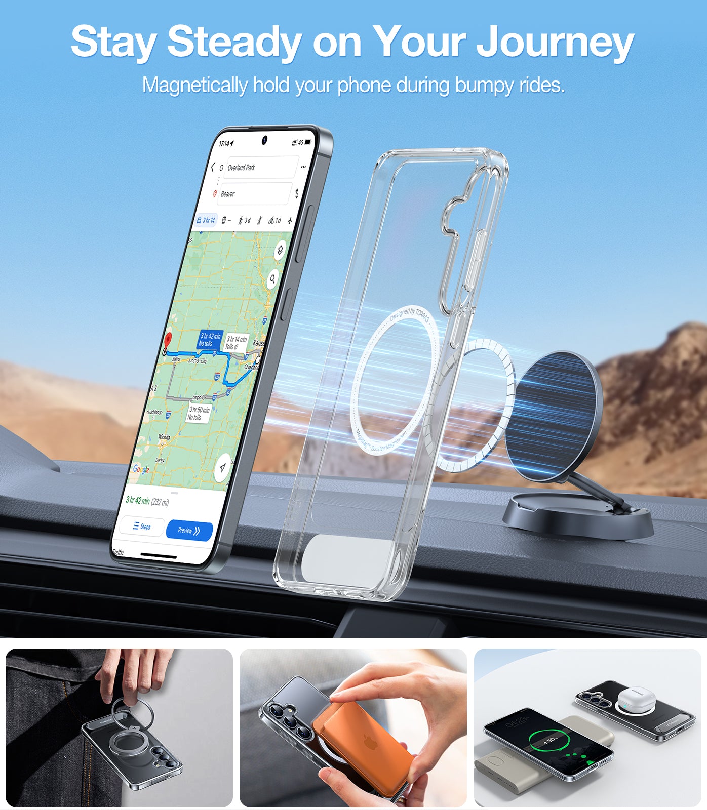 TORRAS Strong Magnetic & Seamless Stand for Samsung Galaxy S25 Plus Case, Fit for MagSafe, Mil-Grade Drop Protection, Adjustable Kickstand for Samsung Galaxy S25 Plus Case, Slim Translucent Clear