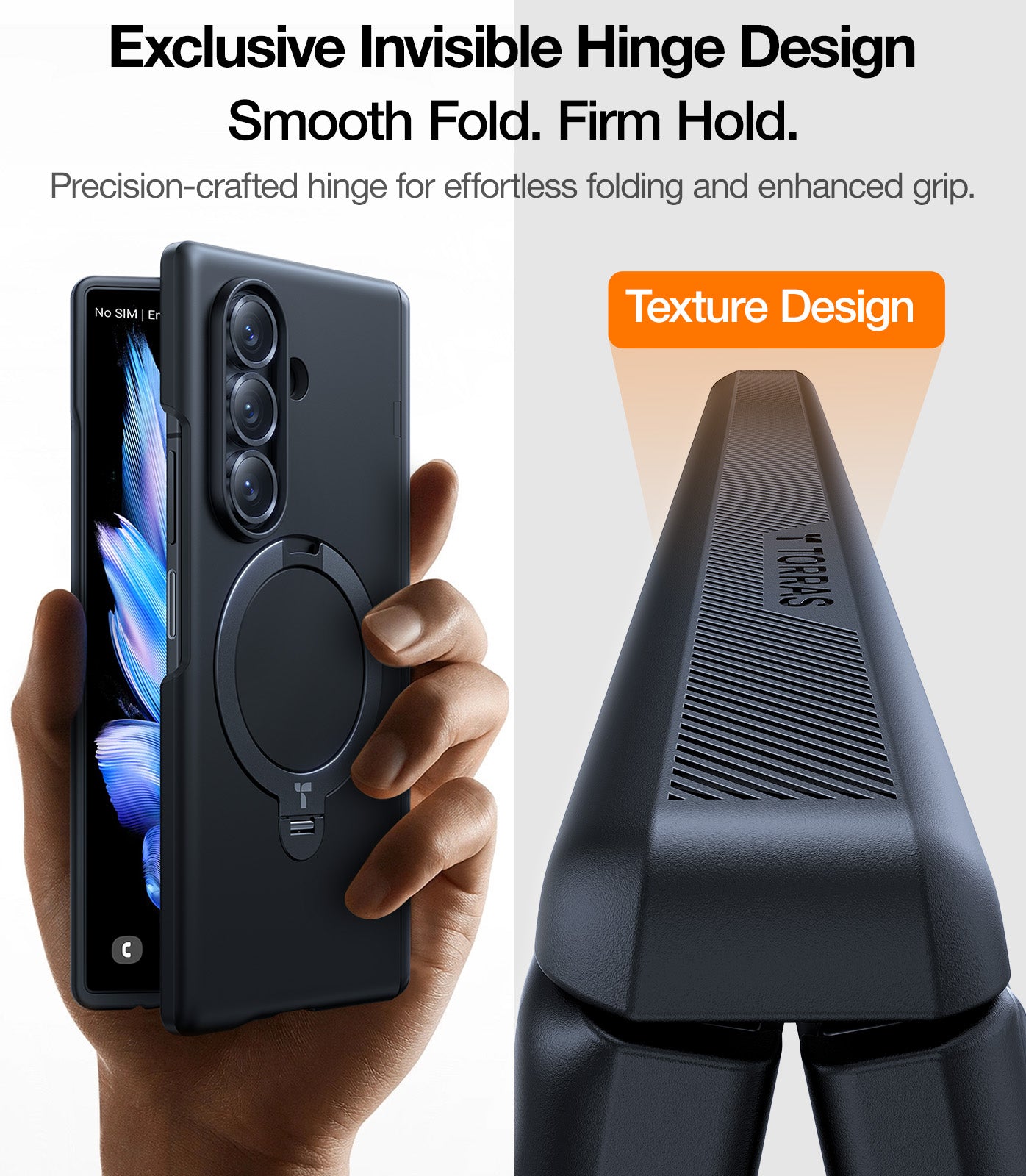 TORRAS 360° Spin Magnetic Stand for Galaxy Z Fold 7, Fit for Magsafe, Mil-Grade Slim Protective Galaxy Z Fold 7 Case with Kickstand & Ring Holder, Ostand Spin, Translucent Frosted Black