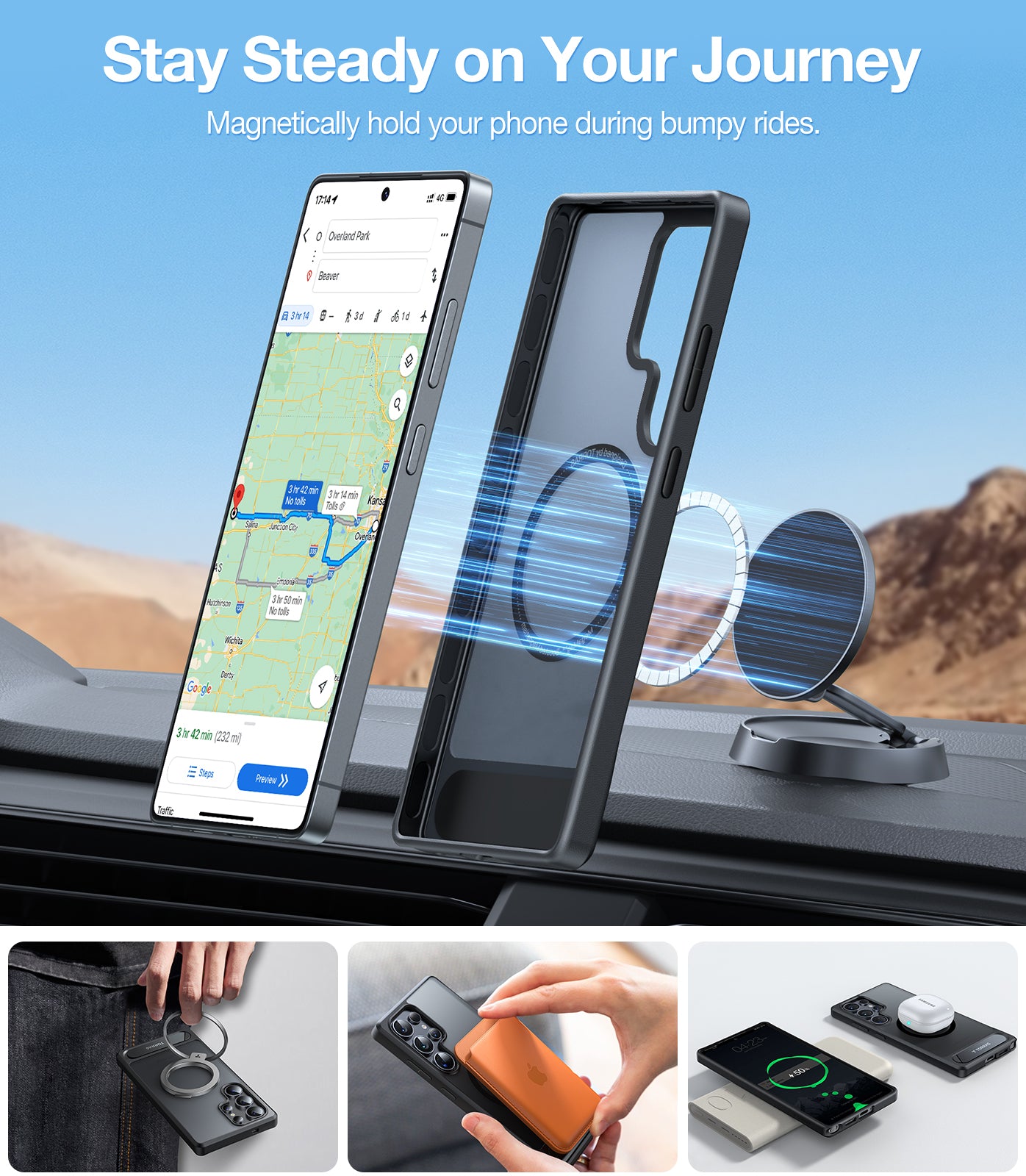 TORRAS Strong Magnetic & Seamless Stand for Samsung Galaxy S25 Ultra Case, Fit for MagSafe, Mil-Grade Drop Protection, Adjustable Kickstand for Samsung Galaxy S25 Ultra Case, Slim Frosted Matte Black