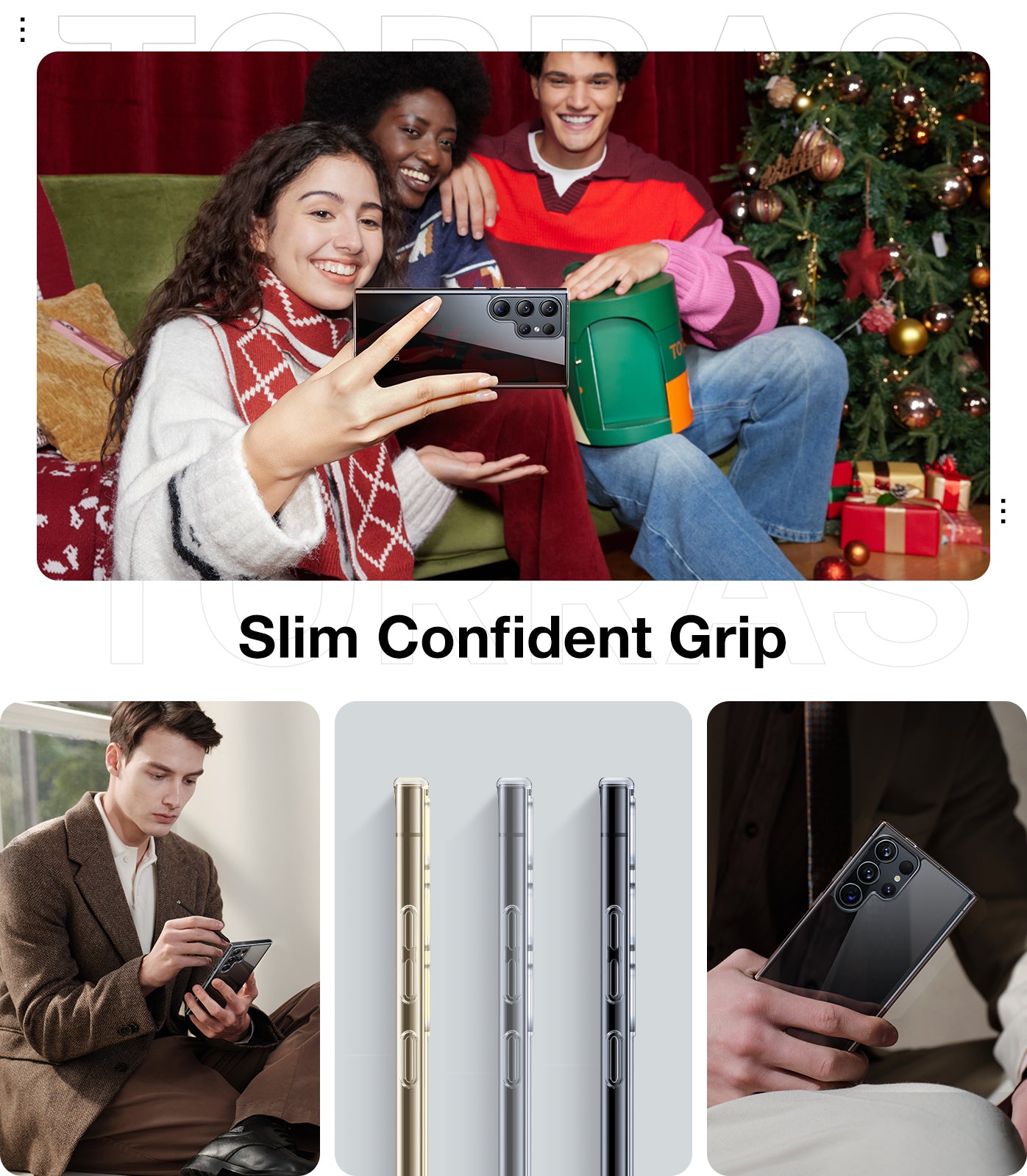 TORRAS Diamond Clear Designed for Samsung Galaxy S24 Ultra Case, 12FT [Mil-Grade Drop Tested, Never Yellowing, Hard Back Soft Edge Slim Thin Shockproof Phone Case for Galaxy S24 Ultra 6.8", Diamond, Clear