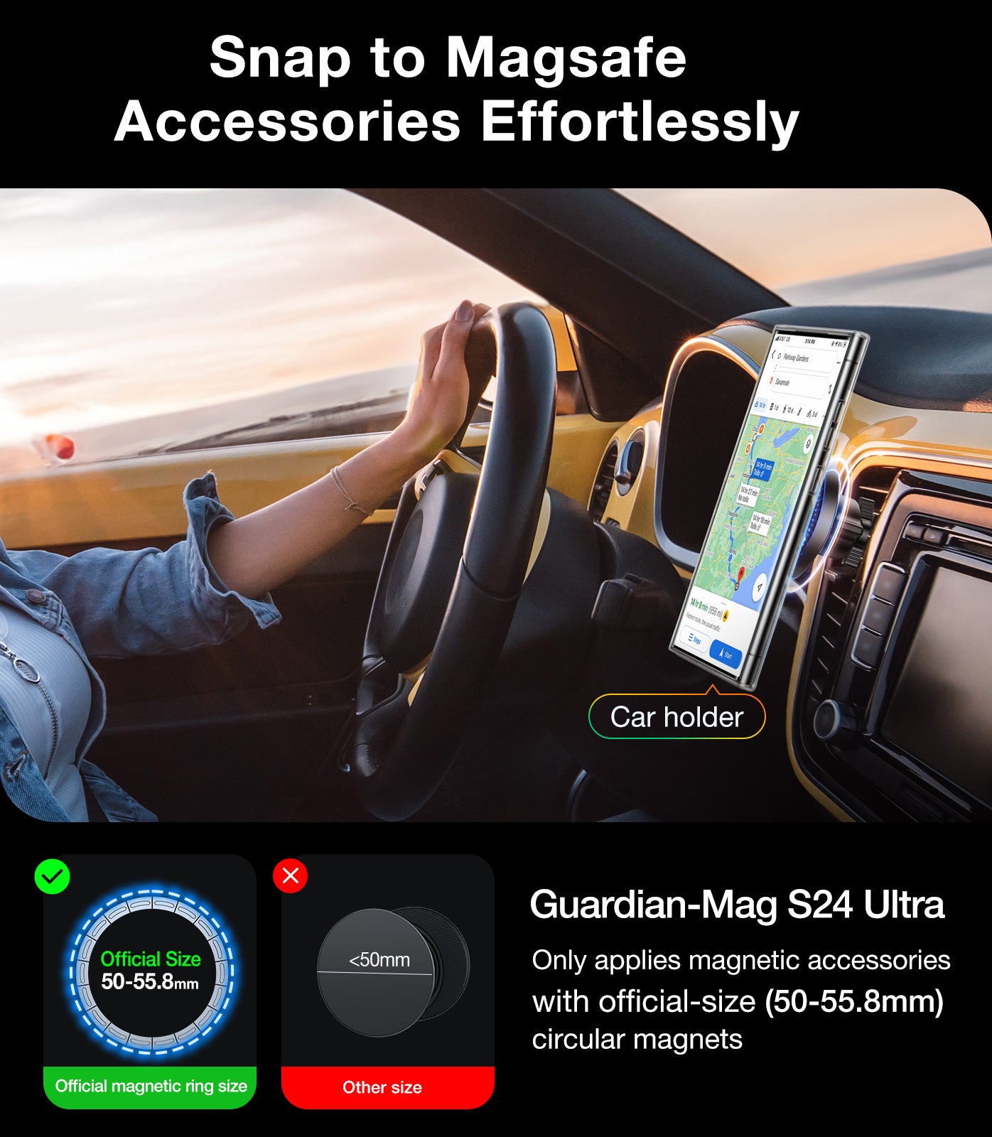 TORRAS Magnetic Shockproof for Samsung Galaxy S24 Ultra Case, [18N Mighty Magnetic] [12FT Mil-Grade Drop Tested] [Compatible with MagSafe] Protective Slim Case for Samsung S24 Ultra Case, Diamond-Mag, Clear
