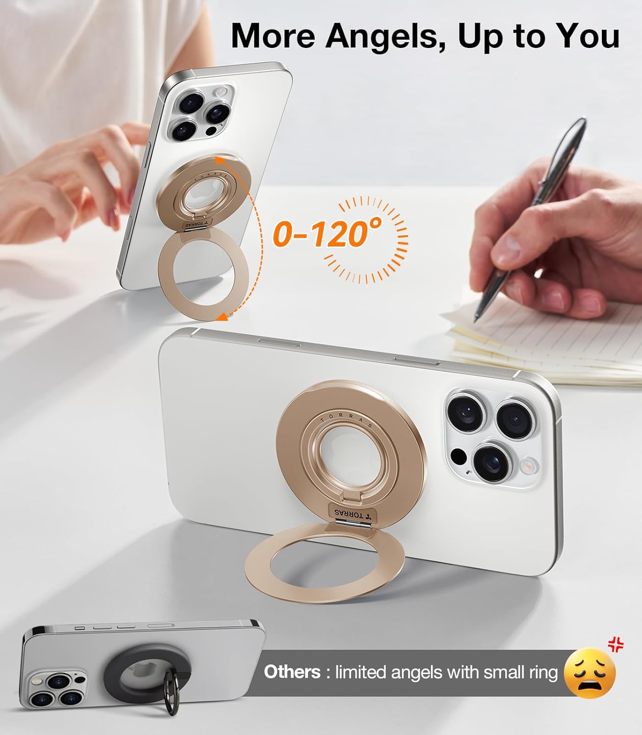 TORRAS 2025 Newest Thin Fit for MagSafe Phone Grip Ring Holder Dual-Ring Compatible with MagSafe Kickstand Magnetic for iPhone 16/15/14/13/12/11 Samsung, Google Accessories
