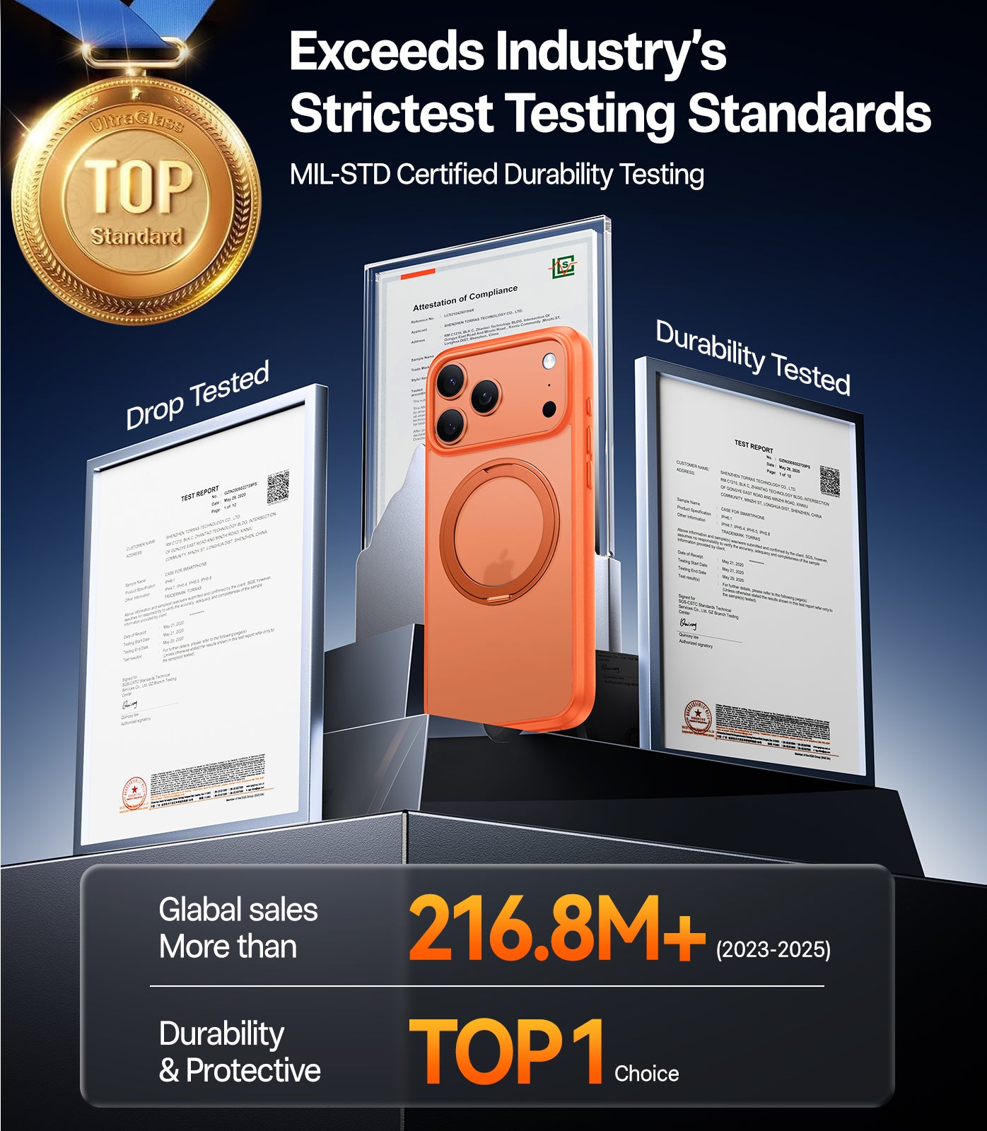 TORRAS Ostand Pro (R) Series for iPhone 17 Pro (6.3") Case Built-in Stand, MagSafe Compatible, 12FT Military-Grade Drop Protection, Slim & Stylish Protective Cover – Energy Orange